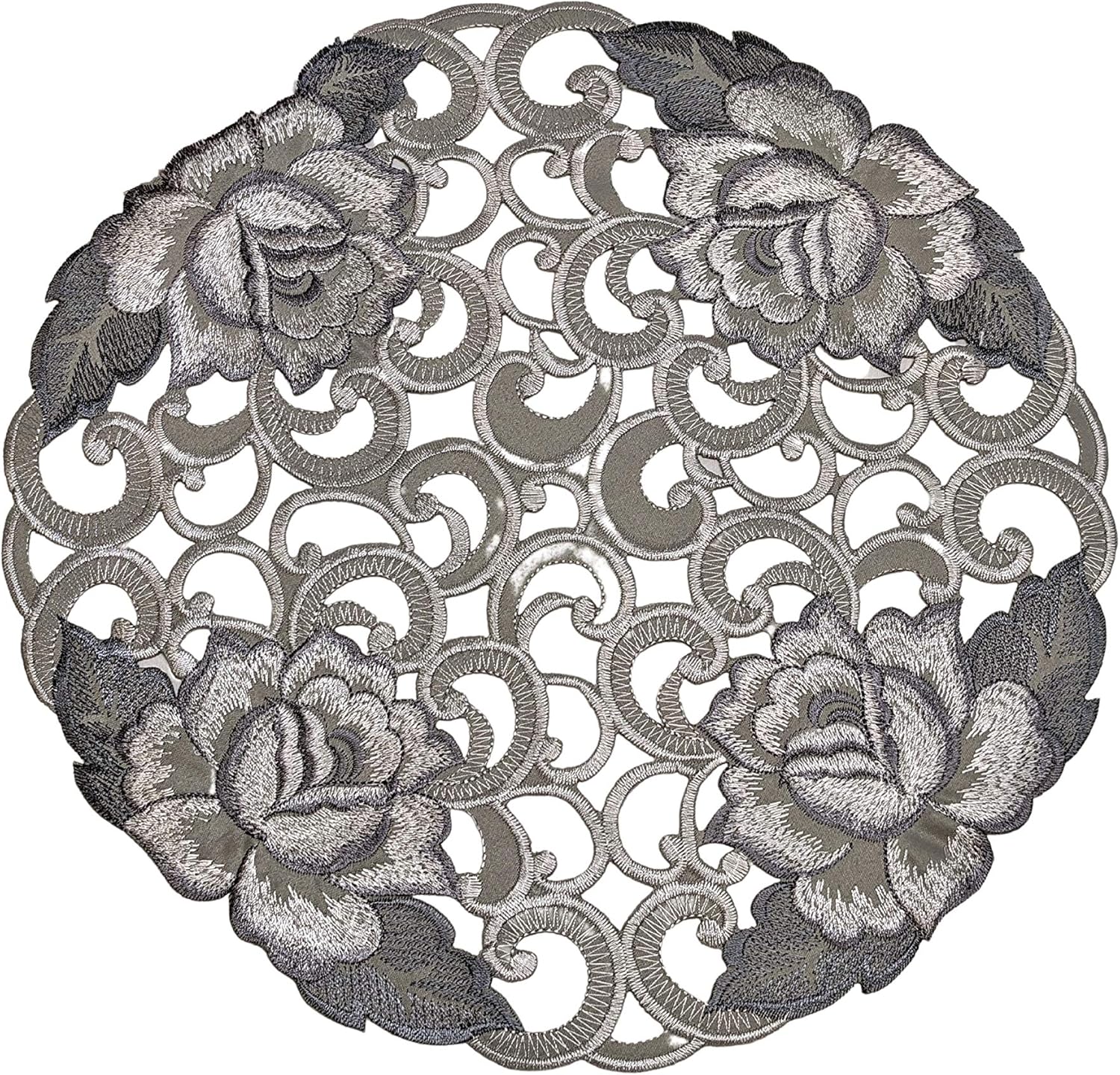 Fireplace Mantel Runner with Silver Gray Cutwork Roses on Material Handmade Size 84 x 27 inches