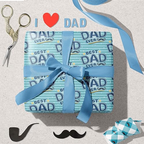 Miniatura 3 de ZINTBIAL Papel de regalo para el día del padre para papá, cumpleaños, boda, envoltura de regalo de vacaciones con bigotes, cuadros, sombrero,