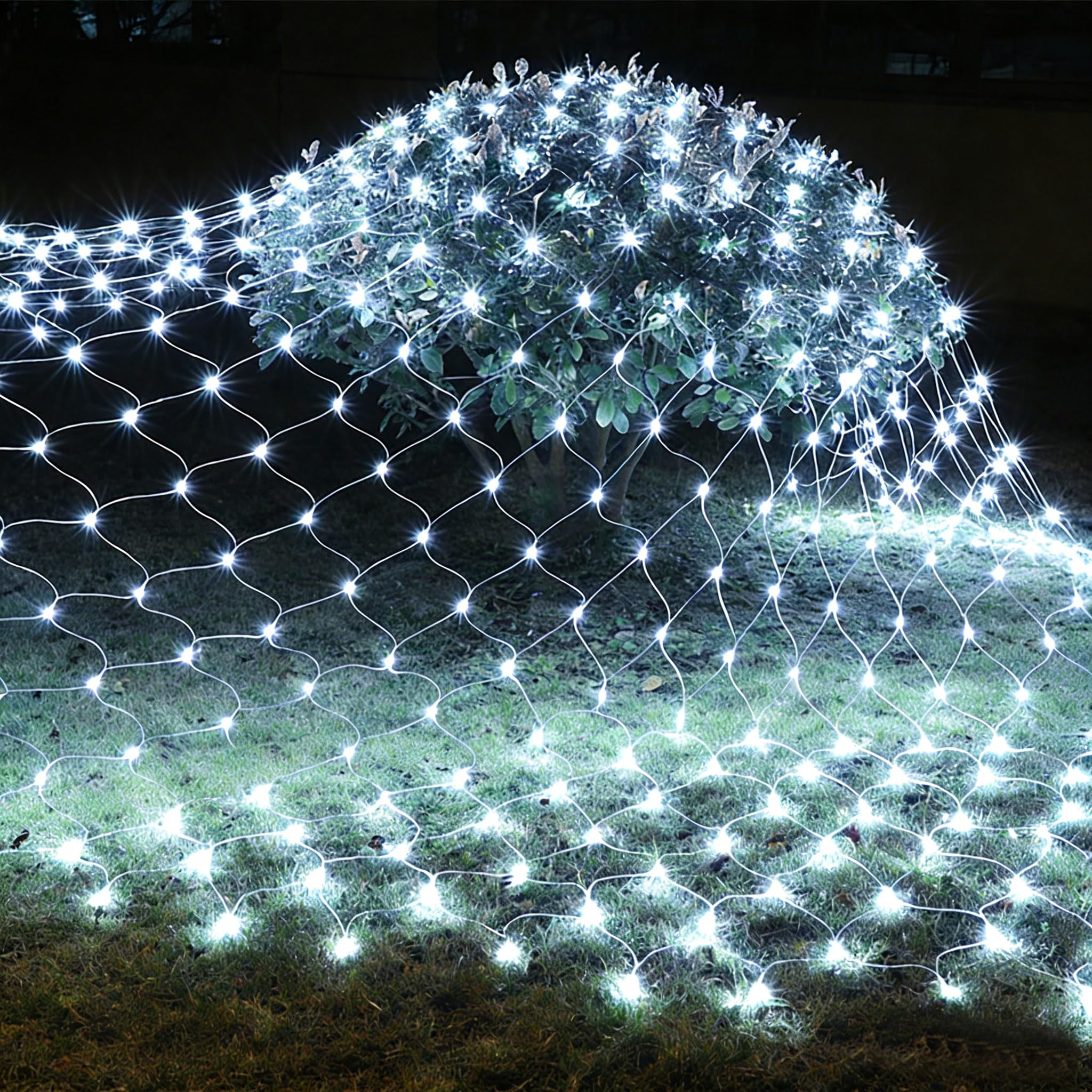 Lot de 2 rideaux lumineux 100 LED à piles 8 modes 1,2 x 1,9 m étanche grand angle LED pour sapin de Noël, patio, portail, cour, fête, mariage et décoration de vacances (LED blanche)