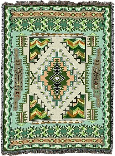 Miniatura 10 de Pure Country Weavers Painted Hills - Manta turquesa XL inspirada en los nativos americanos del suroeste, manta de tapiz de regalo tejida de algodón,