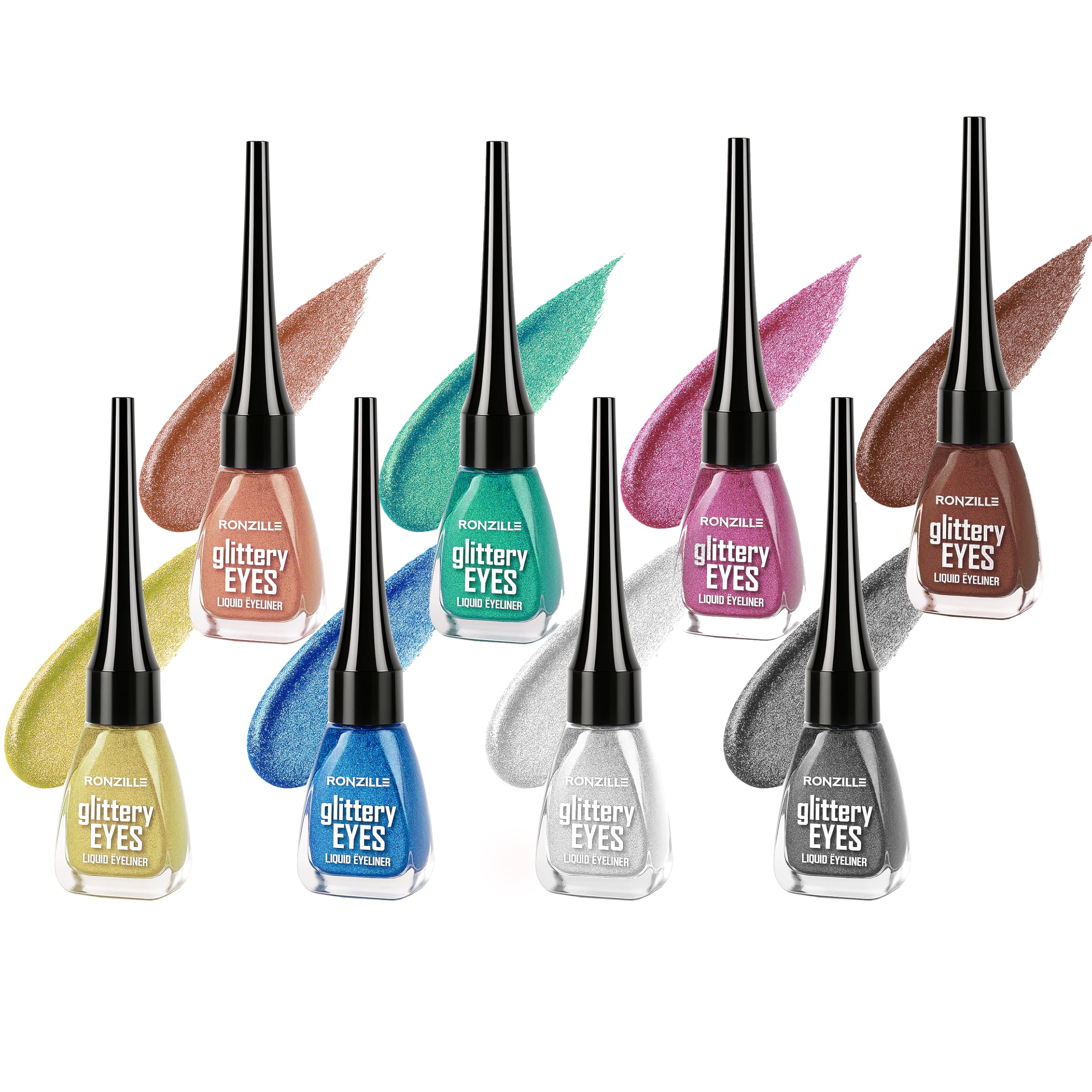 Ronzille shimmer Metallic Glitter Eyeliner Waterproof/Combo of 8 15 ml (Black, Blue, Brown, Green, Gold, Rose Gold, Pink, Silver)-image-49