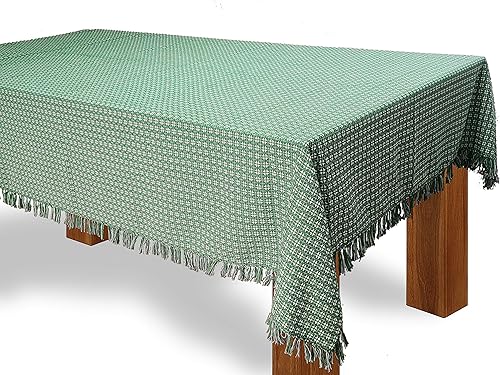 Mantel con flecos de tela verde botella, 100% algodón, tamaño 60 x 84 pulgadas, adecuado para cenas formales, comidas diarias y ocasiones informales.
