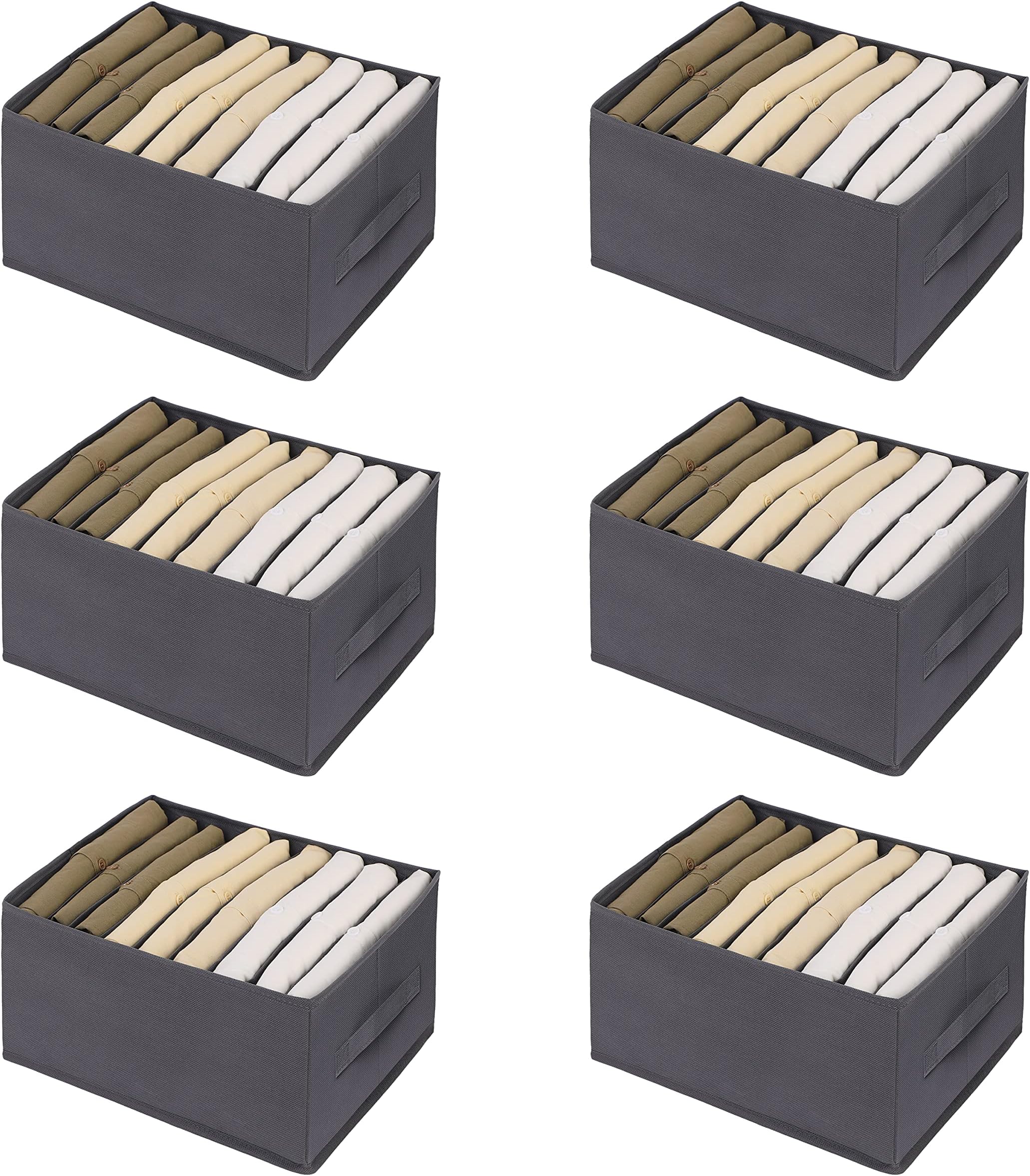 Manooby Pack of 6 Stackable Wardrobe Organiser for T-Shirts, Drawers Clothes Storage Boxes Made of PP Cardboard Dark Grey, 32 x 27 x 17 cm x 9 Compartments