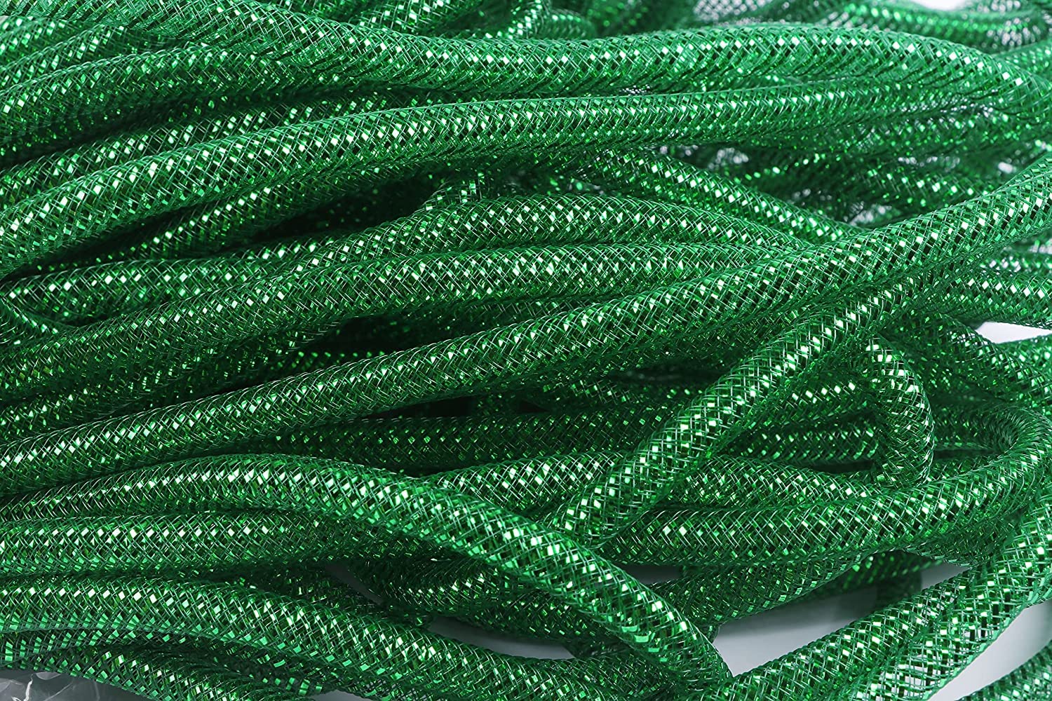 YYCRAFT One Roll Deco Mesh Tubing Flex with Metallic Foil 8mm x 30 Yards-Emerald Green