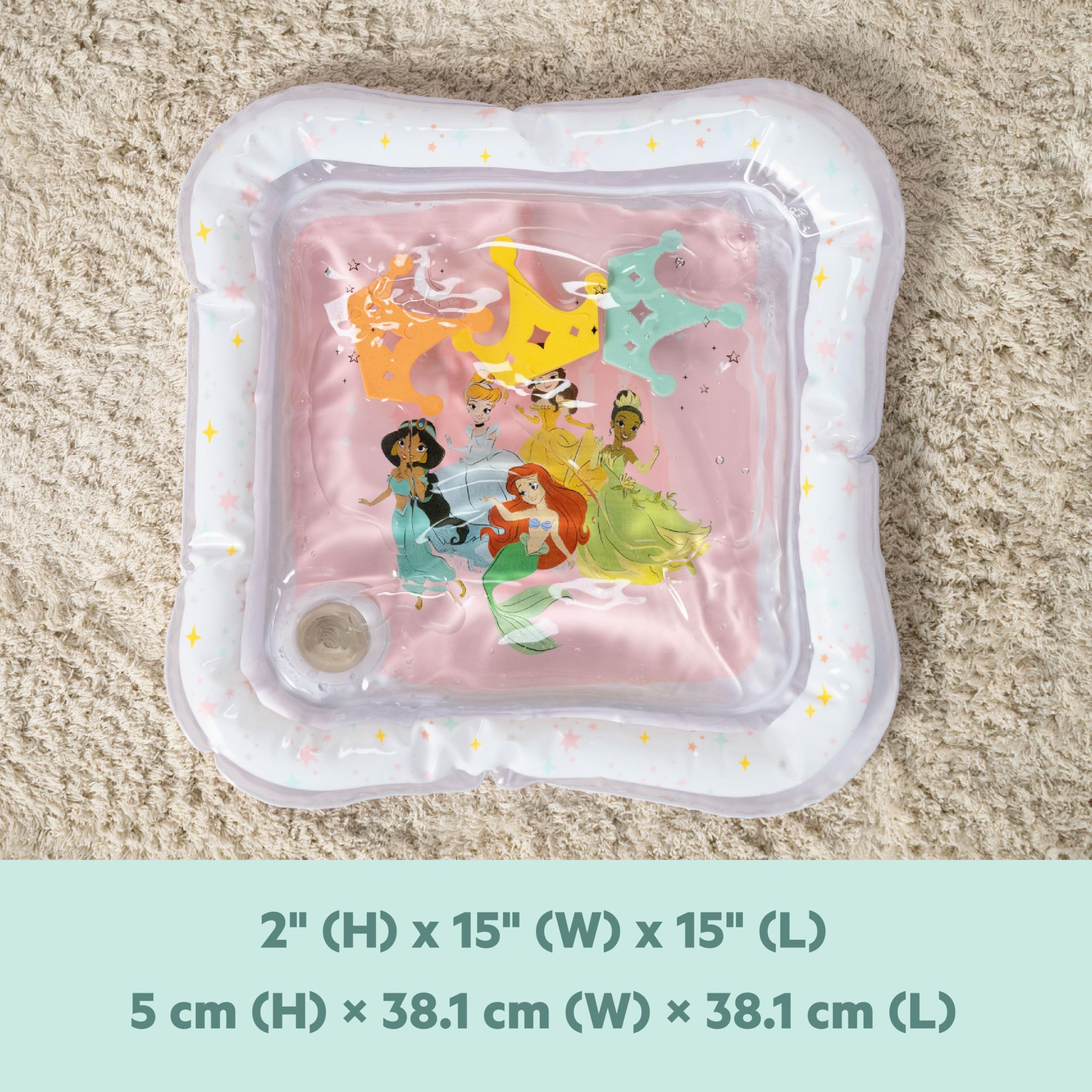 Bright Starts, Disney Princess Royal Sphere Water Carpet, Nadmuchiwany dywanik dla niemowląt, pływające zabawki, dla noworodków (różowy)
