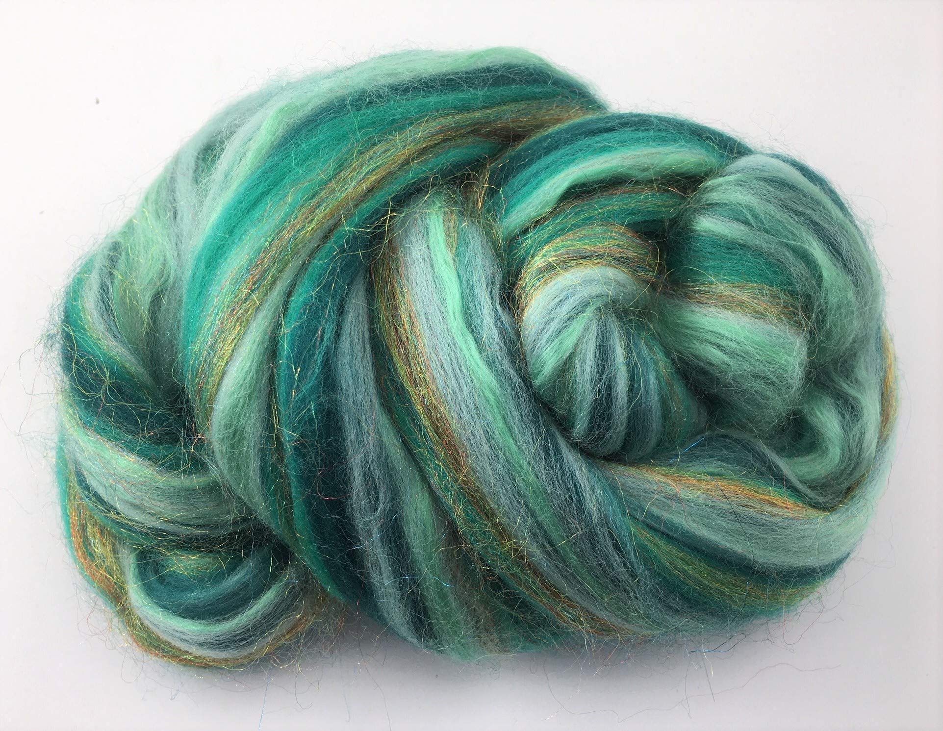 Molten Designs Turquoise Shimmer - Merino Wool/Silk/Trilobal Mix For Needle Felting, Wet Felting & Spinning