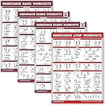 Palace Learning 4 Pack - Resistance Bands Workout Exercise Posters Volume 1, 2 & 3 + Resistance Loops Fitness Chart (LAMINATED, 18" x 24")