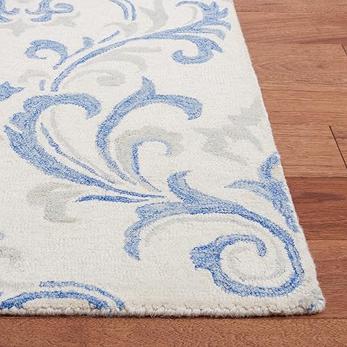 Miniatura 4 de SAFAVIEH Jardin Collection - Alfombra de área de 5 x 8 pies, marfil y azul, hecha a mano, lana floral, ideal para zonas de alto tráfico en sala de