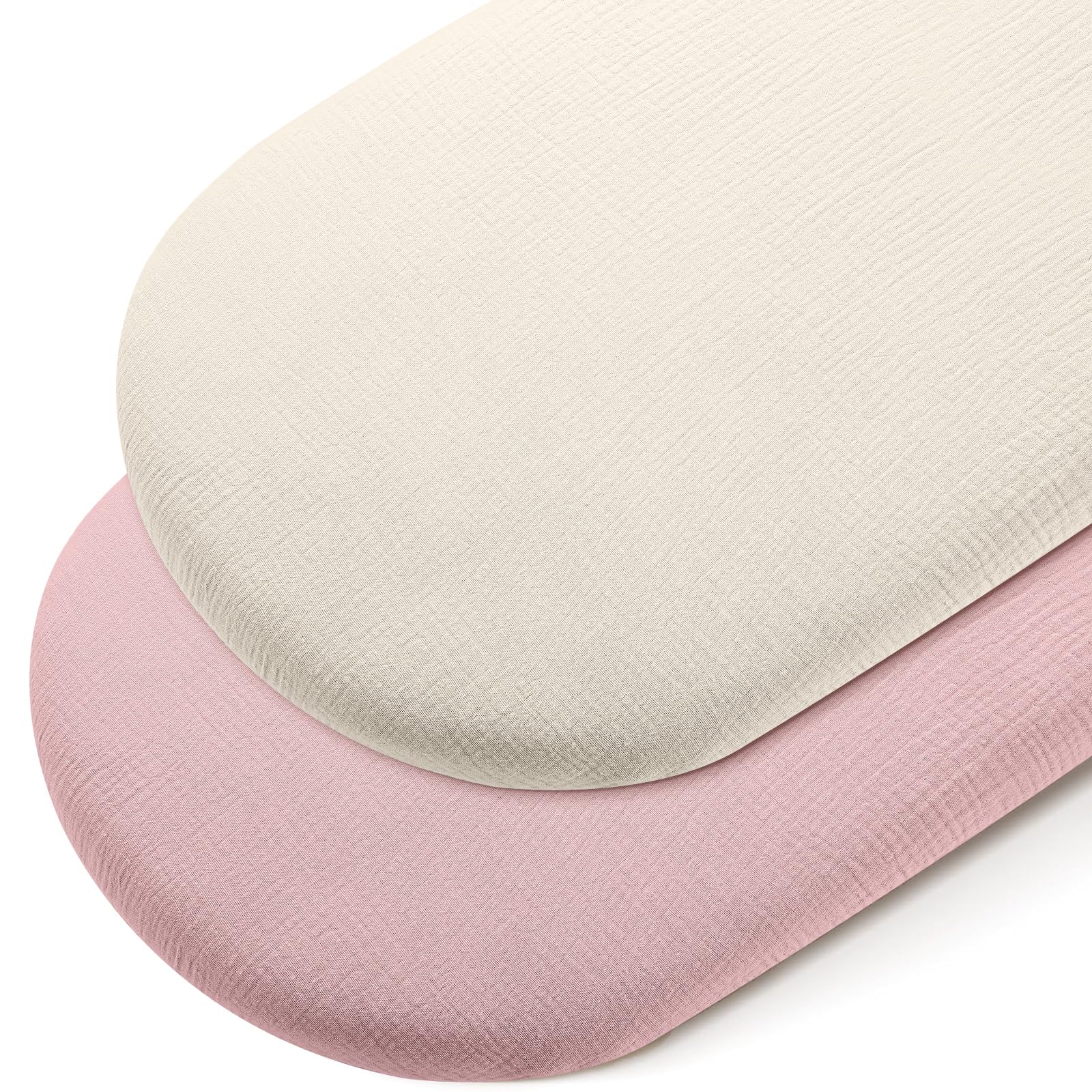 Peepeemax Musselin Spannbettlaken Beistellbett 90x55 cm, Spannbettlaken Kinderwagen Stubenwagen Matratzenbezug für Beistellbett Babybett, 2er Pack (Rosa)