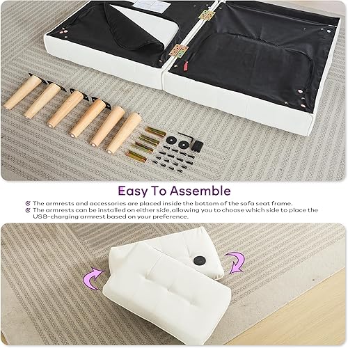 Miniatura 35 de TYBOATLE Sofá cama tipo futón convertible de 65 pulgadas con 2 USB, sofá biplaza tapizado capitoné pequeño y ajustable, moderno de mediados de siglo