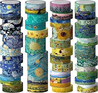 Geesinimo Washi Tape Set, 36 Rolls Van Gogh Vintage Gold Washy Tape, Wide Decorative Tape for Journaling, Scrapbooking Sup...
