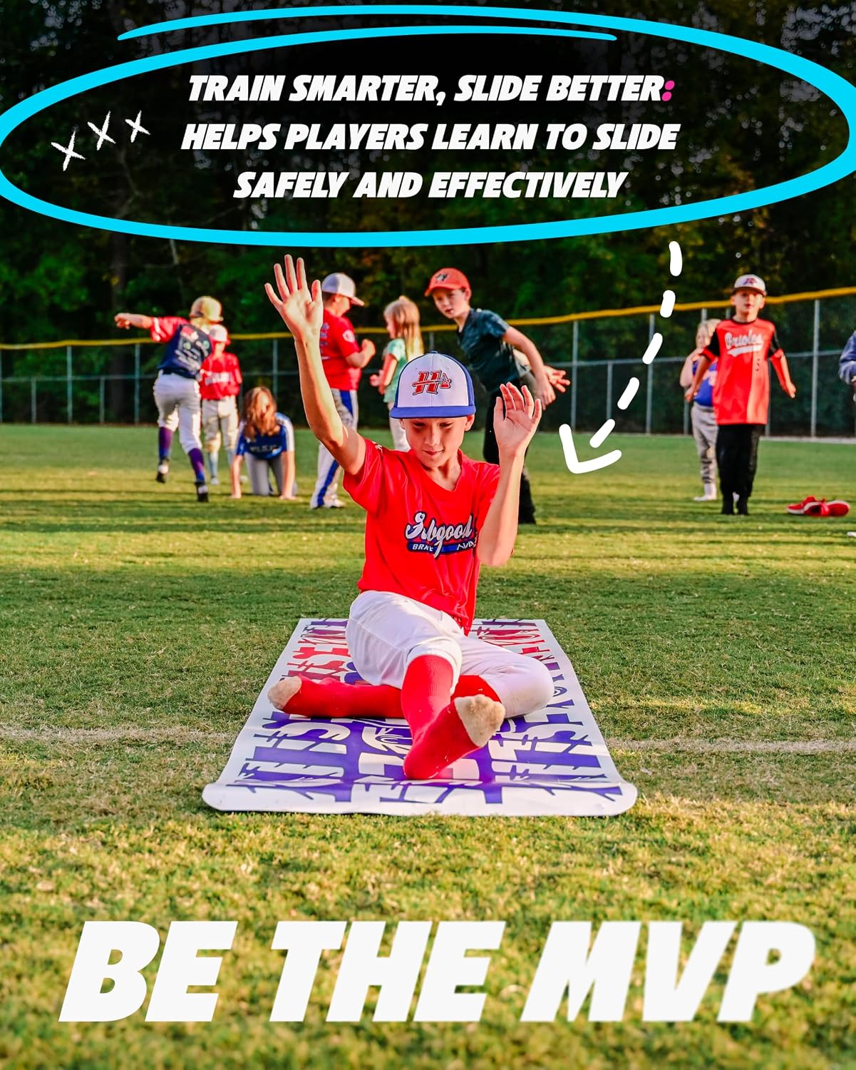Baseball & Softball Sliding Mat Training Aid, Portable Baserunning Practice Mat with Instructional Guide