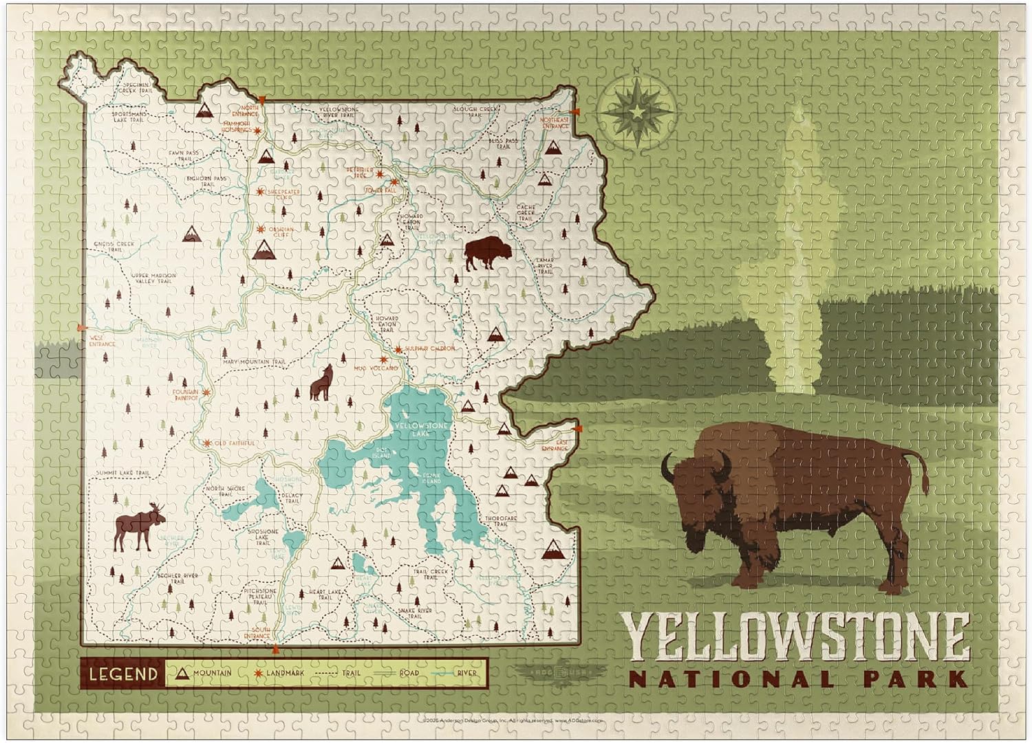 MyPuzzle Map of Yellowstone National Park, Vintage Poster - Premium 500 Piece Jigsaw Puzzle for Adults