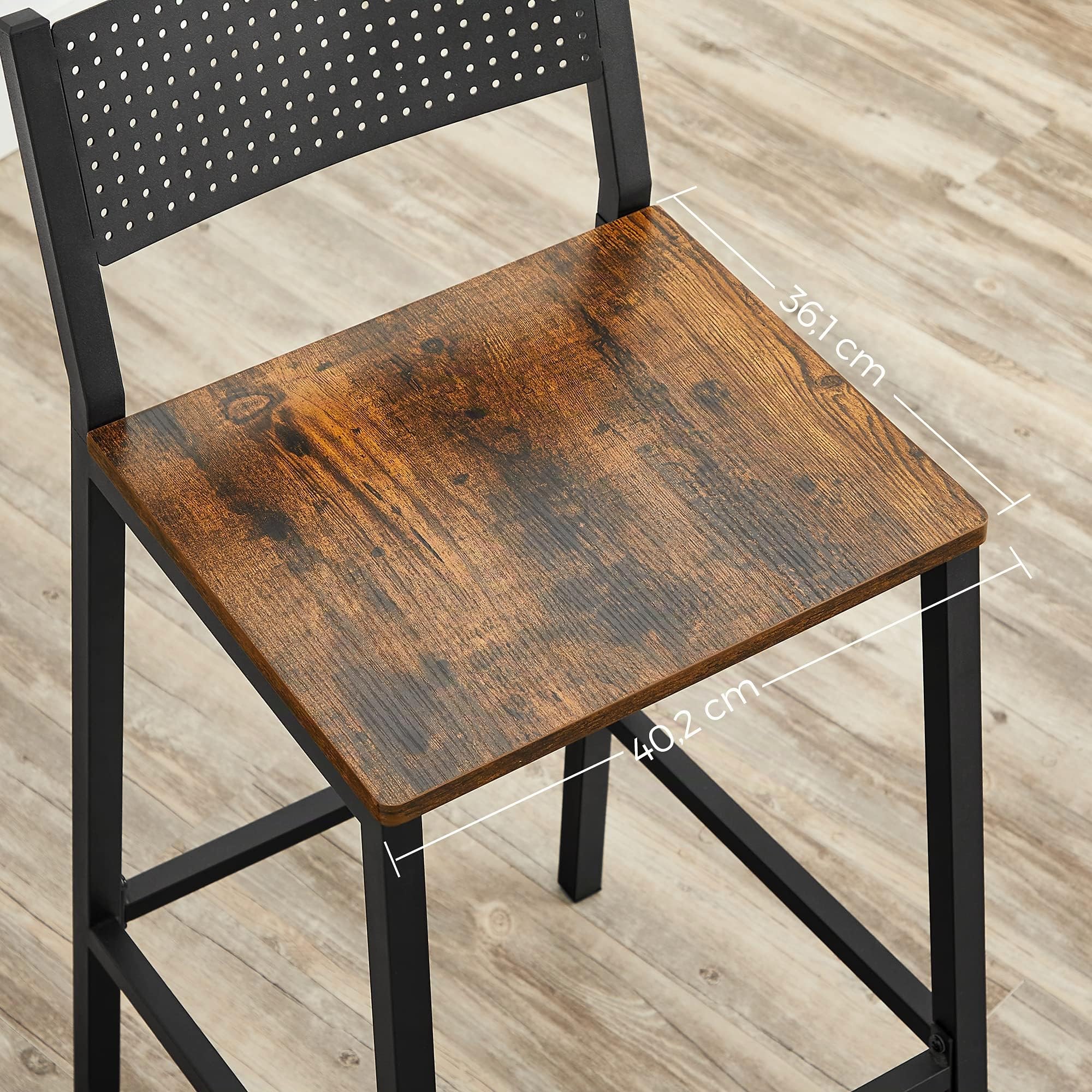 VASAGLE Taburete de Bar, Juego de 2, Taburetes Altos de Cocina, para Cocina, Comedor, Oficina, Estilo Industrial, Marrón Rústico y Negro LBC070B01