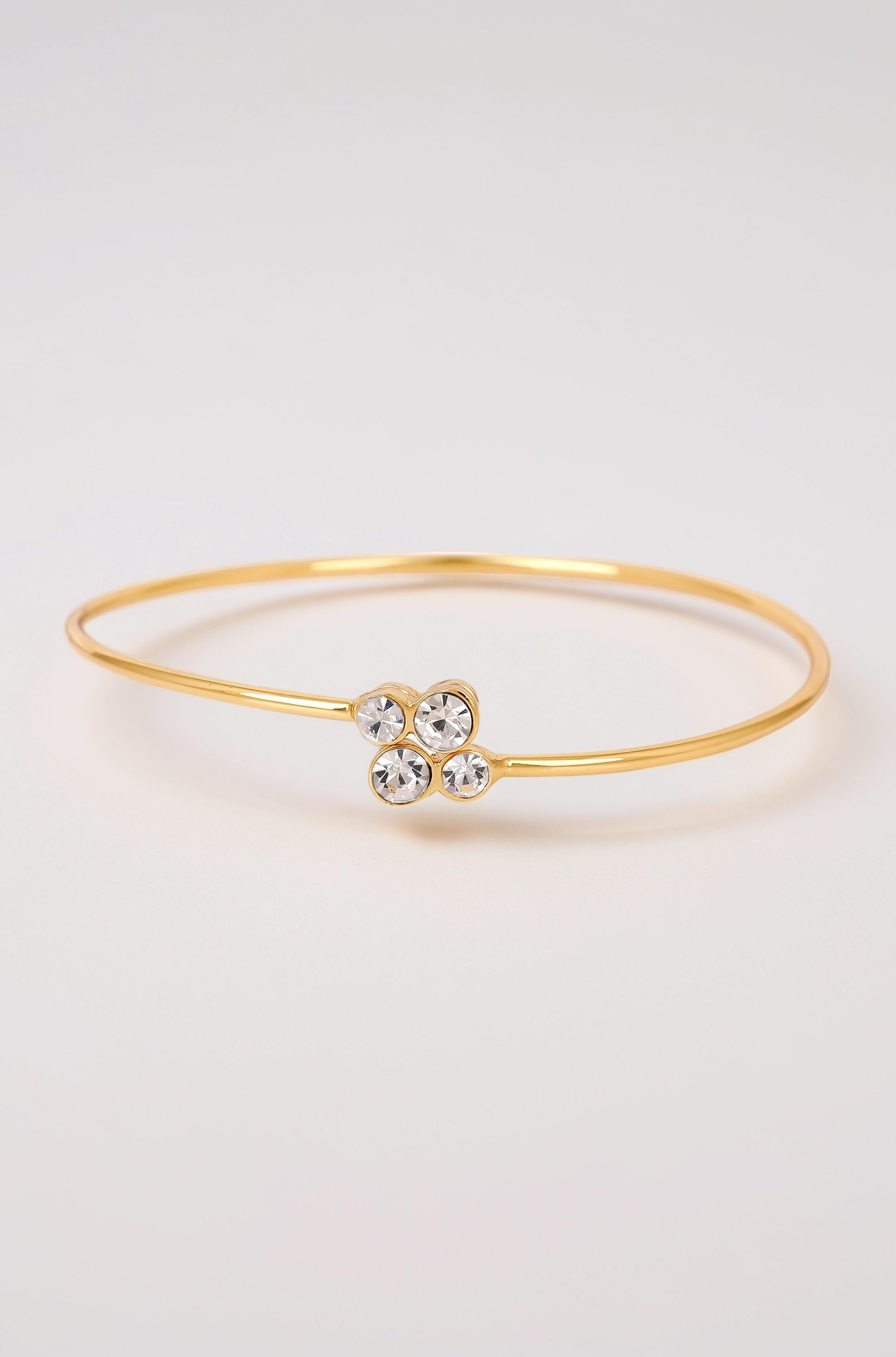 Jewellery Bracelet For Women Gold Plated Stylish Designer Free Size Cuff Kada Bracelet with White Crystals for Girls and Women-301 BR