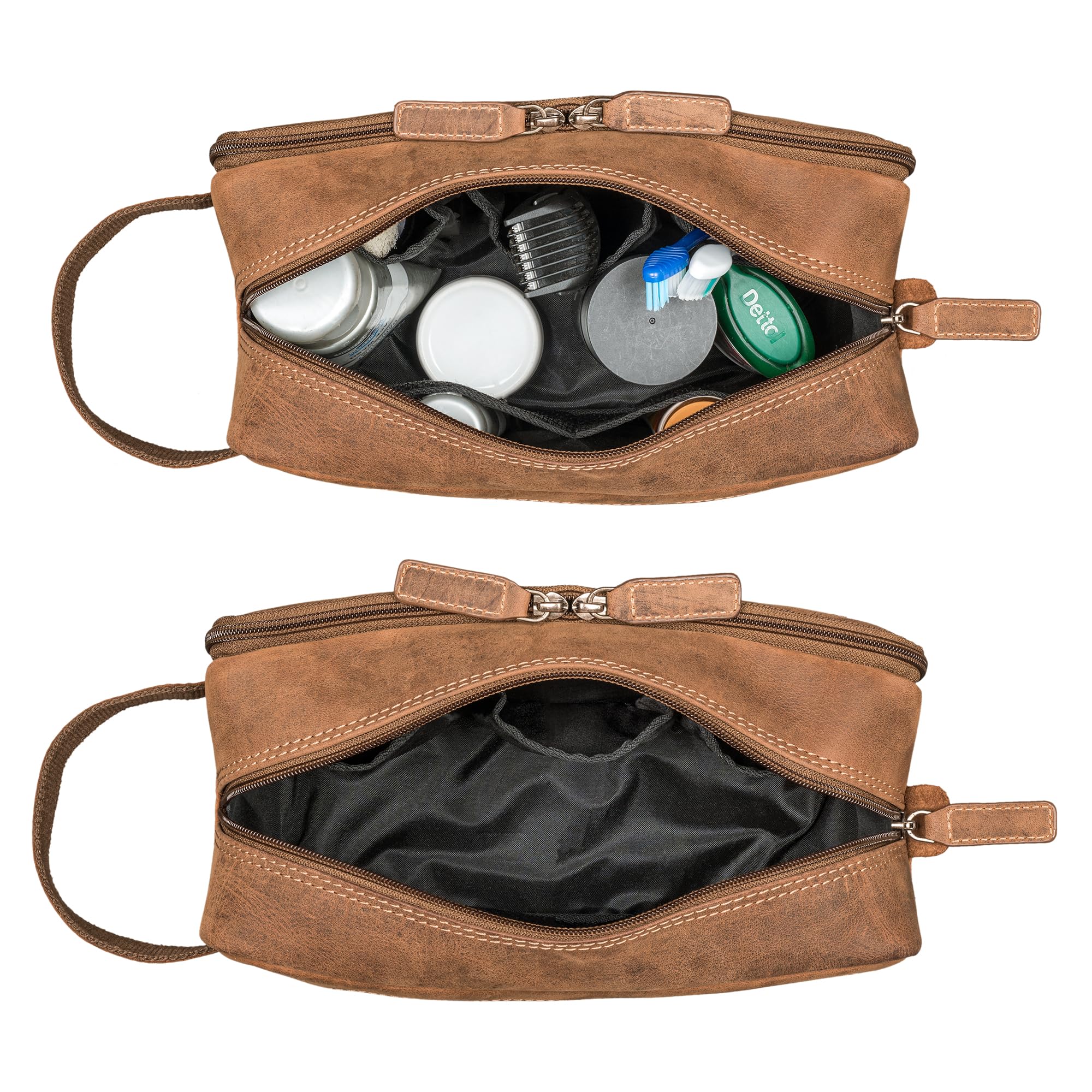 STILORD 'Marbella' Grande Neceser Maquillaje Cuero Auténtico Compartimentos y asa Impermeable Equipaje de Mano Piel Bolsa de Aseo Viaje Bolsa Baño Neceser Hombre Mujer, Color:Bergamo - marrón
