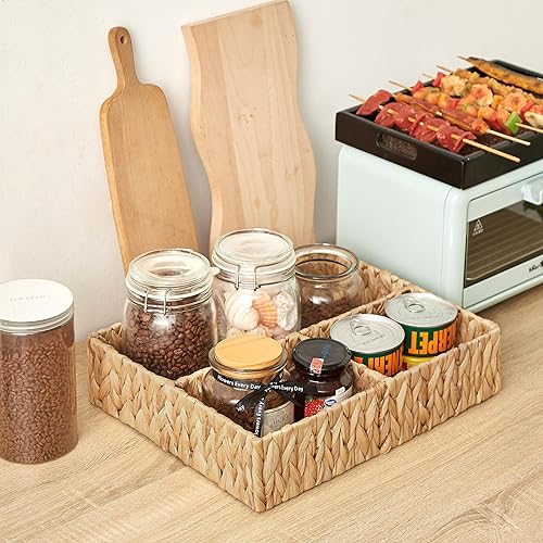 Miniatura 3 de Vagusicc Cesta de almacenamiento dividida de mimbre, cestas de mimbre de jacinto de agua tejidas a mano, cesta para organización de cajones, cestas