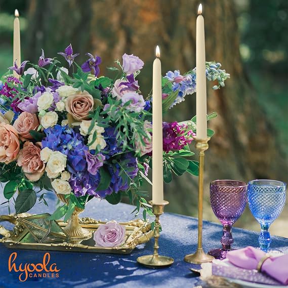 Hyoola 12 Pack Tall Taper Candles - 10 Inch Woolwhite Dripless, Unscented Dinner Candle - Paraffin Wax with Cotton Wicks - 8 Hour Burn Time