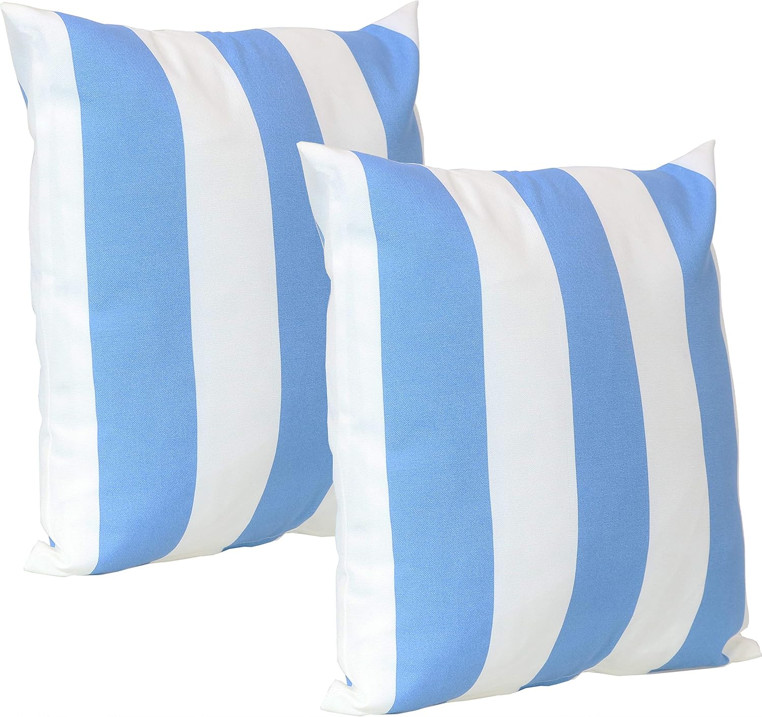 Sunnydaze Indoor and Outdoor Decorative Throw Pillows Set of 2 with Zipper Closures and Inserts - 17-Inch Square Patio Furniture Accents - Weather-Resistant Polyester - Beach-Bound Stripe