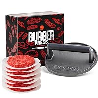 SHIZZO Smash Burger Press Kit 7' Heavy Duty Cast Iron Bacon Smasher with 50 Patty Papers, Griddle Accessories, Weight Grill Press for Smashburger, Griddle Cooking Tool, for Patty, Meat, burger smasher