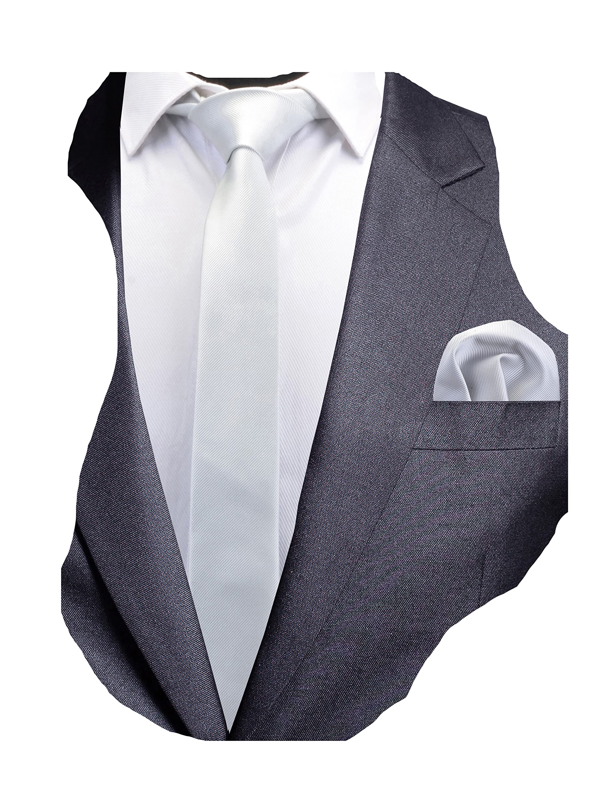 Gusleson 2.4" Slim Necktie and Handkerchief Set For Men Solid Skinny Tie （UK0754-02）
