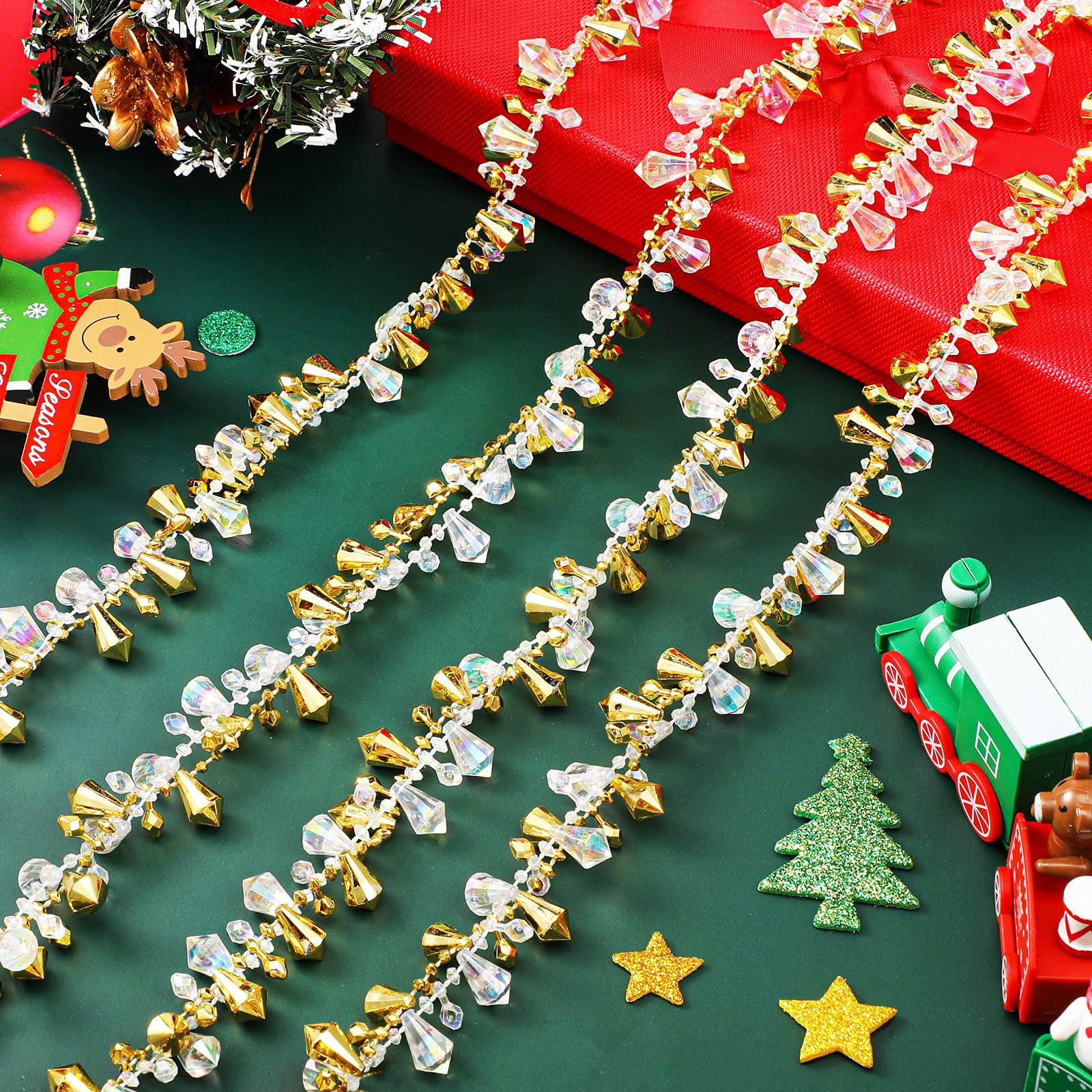 4 Guirlandes de Noël Irisées Claires Guirlandes de Perle Cristal Acrylique Grandes Guirlandes de Perles Noël Torsadées Guirlandes d'Arbres de Noël de Perles Suspendues 40 Feet (Or)