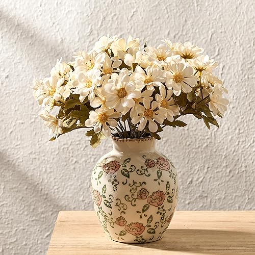 Miniatura 12 de SIDUCAL Jarrón Vintage Azul y Blanco | Cerámica Chinoiserie Floral de 6 Pulgadas | Jarrón Retro de Porcelana Azul y Blanca con Efecto Agrietado de