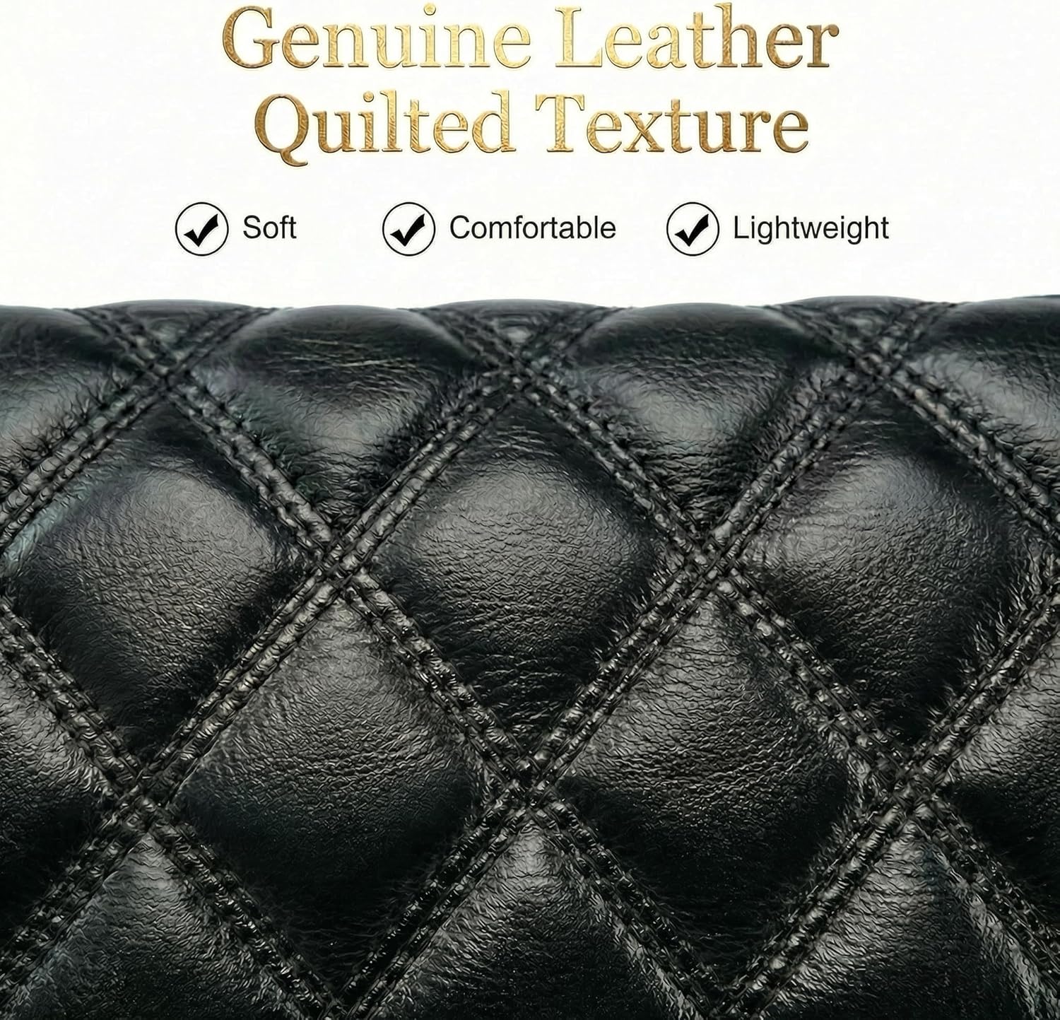 Quilted Genuine Leather Crossbody Bag for Women, Small Shoulder Purse with Vintage Statement Clasp, Adjustable Chain Strap, Black - Image 3