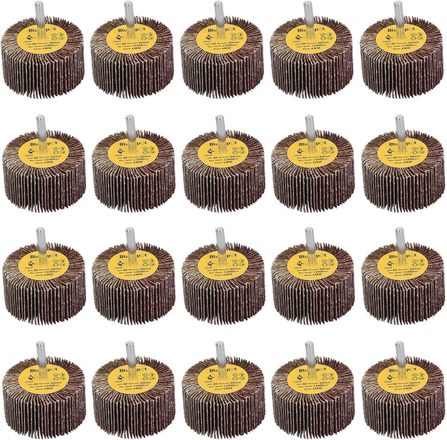 80 Grit 60mm Flap Wheel Disc Abrasive Sanding Pads For Drills 6mm Shank 20pc