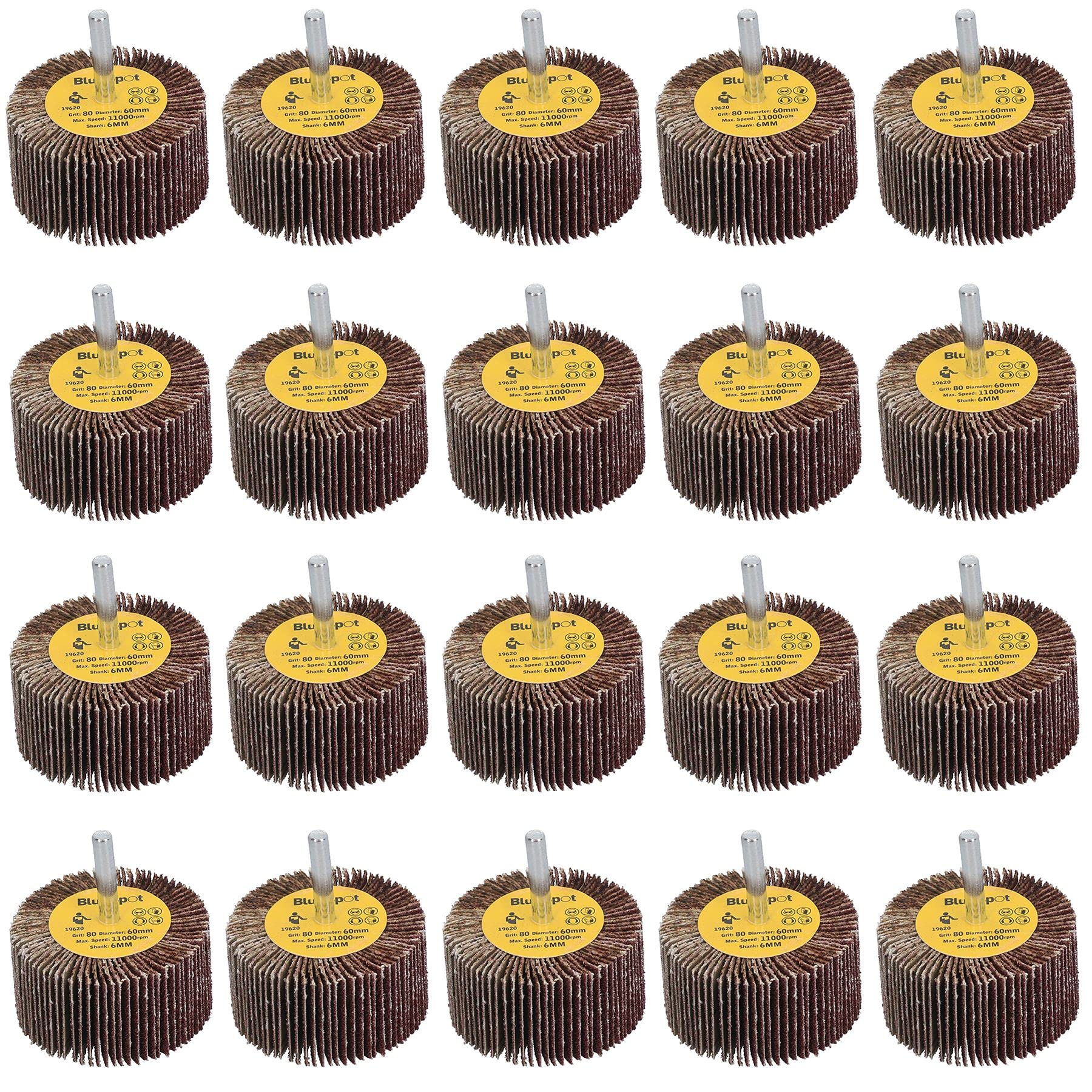 Ab Tools 80 Grit 60Mm Flap Wheel Disc Abrasive Sanding Pads For Drills 6Mm Shank 20Pc
