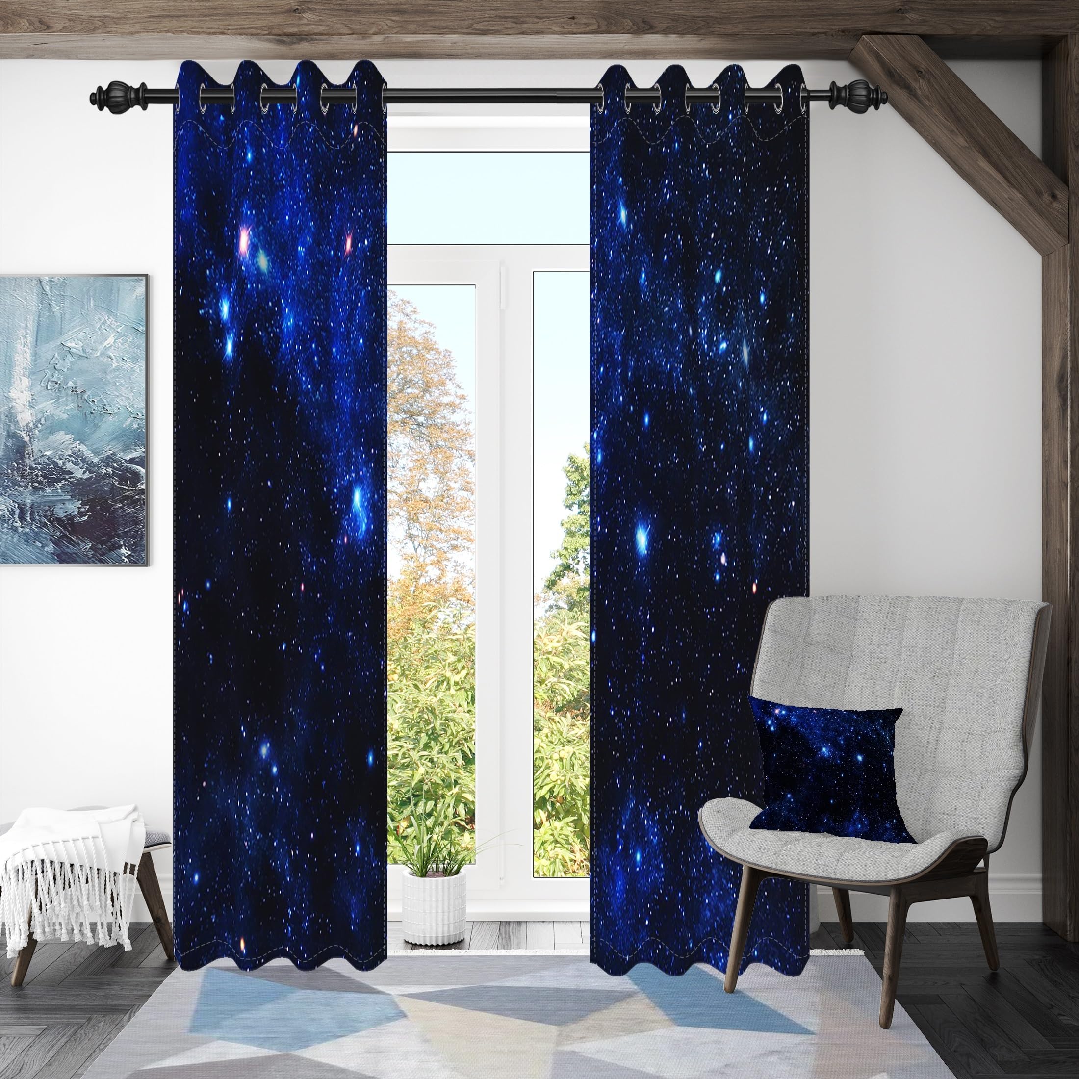 ggaimwf 46"x 54" Galaxy Eyelet Curtain for Kids Bedroom Universe Space Starry Sky Fantasy Thermal Grommet Room Dividers Blackout Window Drapes for Boys Girls Playroom Living Room,2 Panels - Image 2