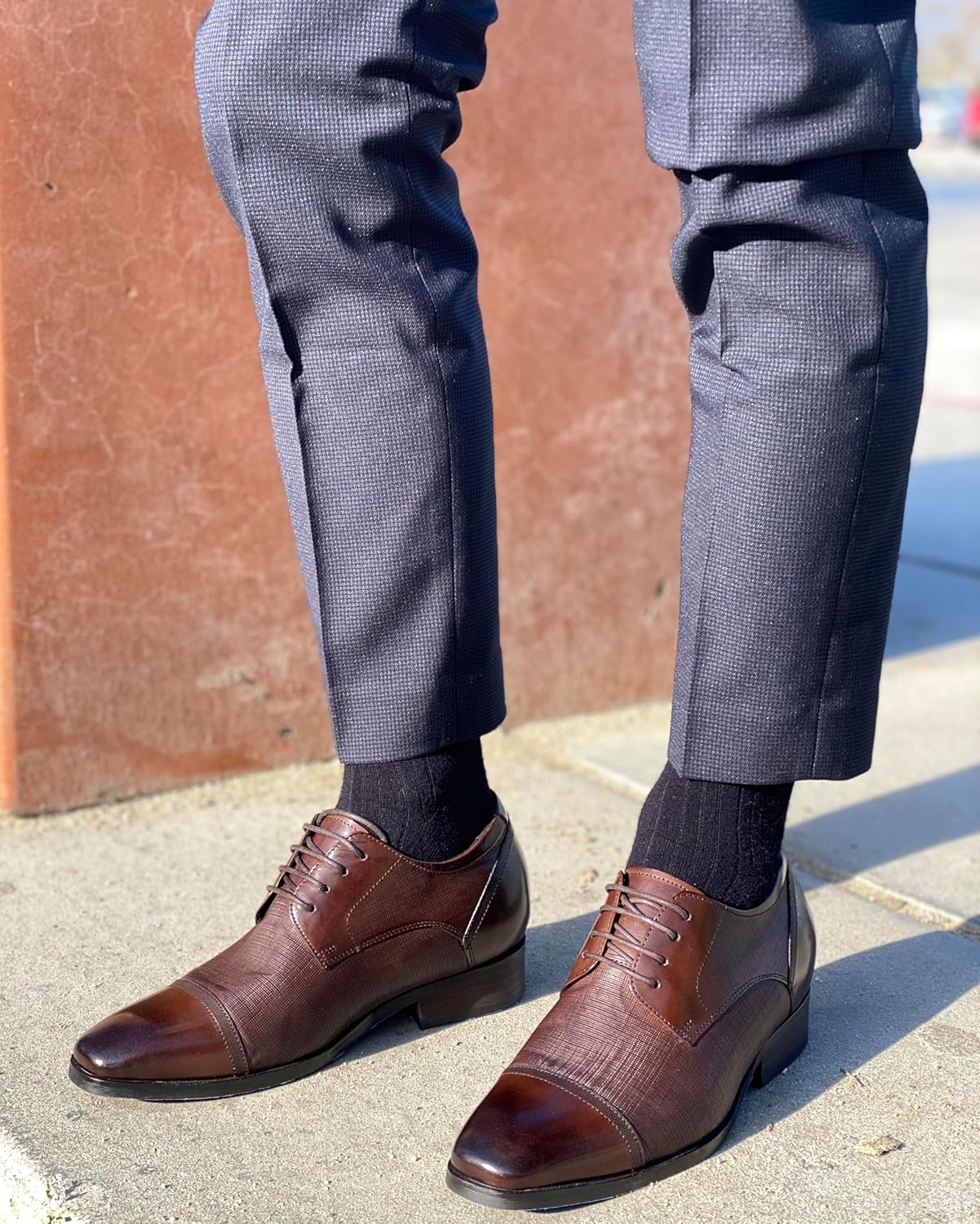 CALTO Men's Invisible Height Increasing Elevator Shoes - Dark Brown Premium Leather Lace-up Formal Oxfords - 3.2 Inches Taller - Y40551 - Size 9 D(M) US - Image 2