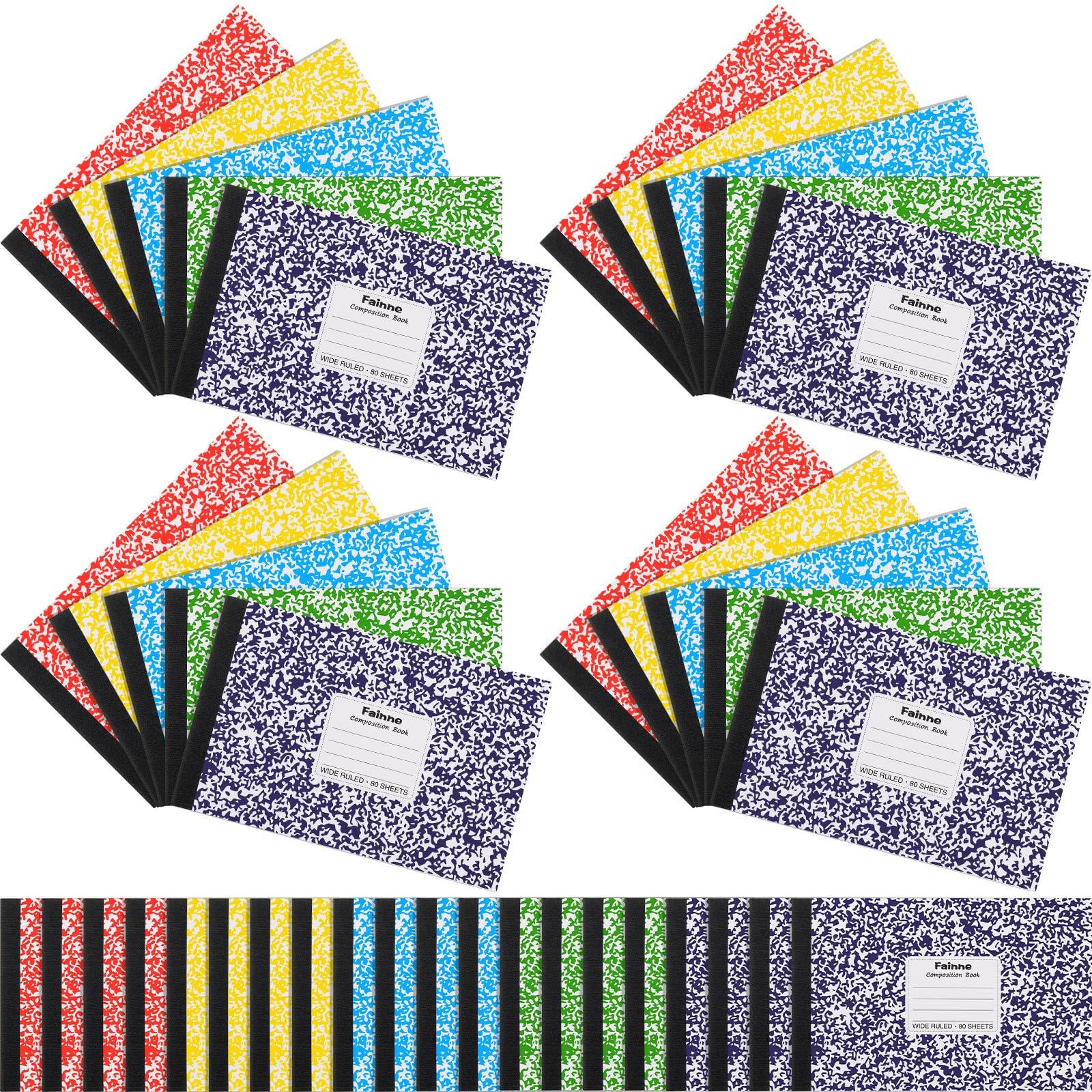 Fainne 20 quaderni per composizione, 12,2 x 19,1 cm di larghezza, a righe, per composizione (rosso, giallo, blu, verde, viola)