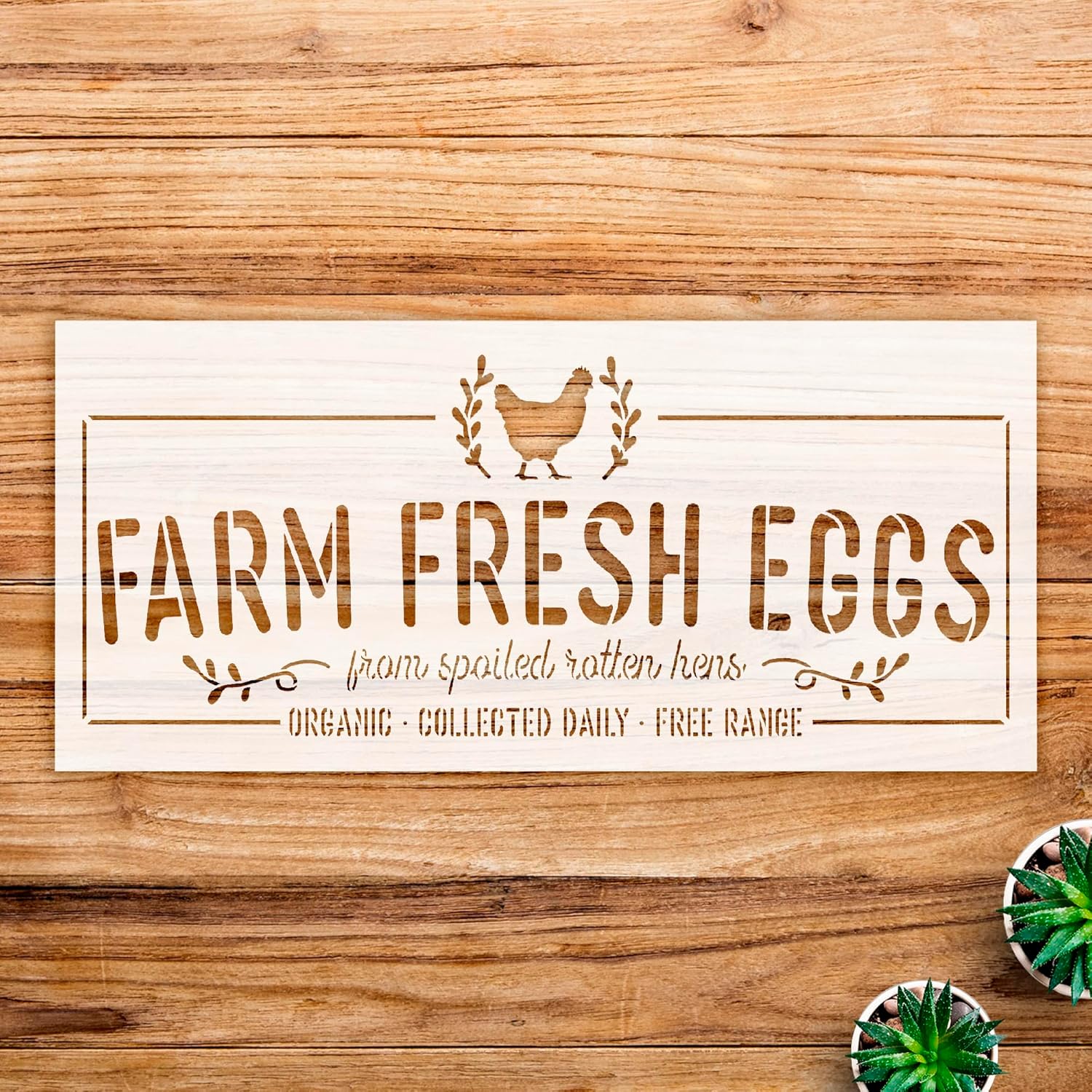Fresh Eggs Stencil Pattern for Wood and Wall Decor, Reusable Mylar Template, Ideal for Farmhouse Style Crafts and DIY Projects - Size A2 (23.4" x 10.7")
