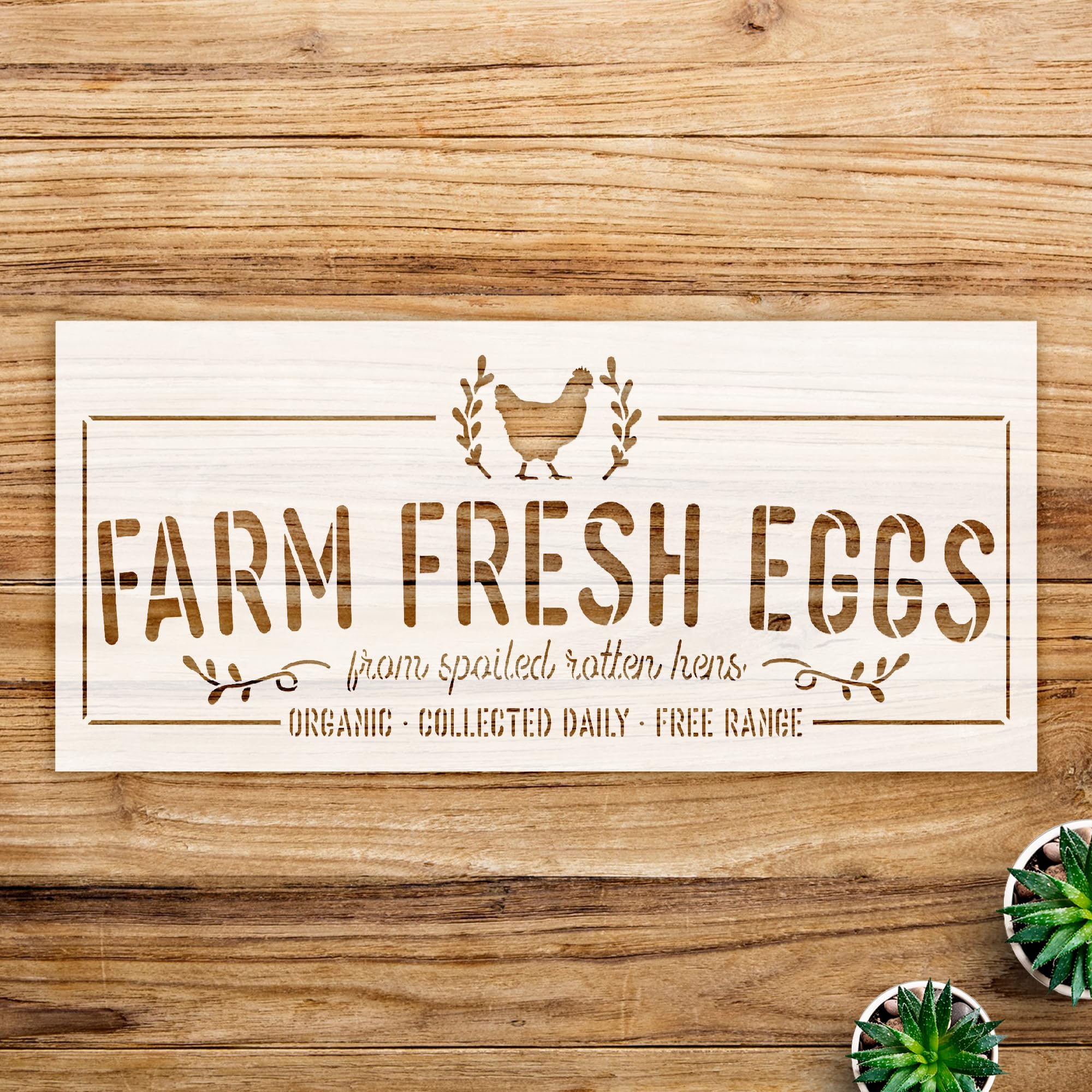 Fresh Eggs Stencil Pattern for Wood and Wall Decor, Reusable Mylar Template, Ideal for Farmhouse Style Crafts and DIY Projects - Size A3 (16.5