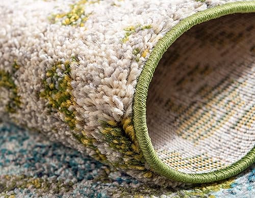 Miniatura 6 de Unique Loom Estrella Collection - Alfombra abstracta moderna, de colores claros, envejecida (8 x 8 pies, cuadrada, azulbeige)