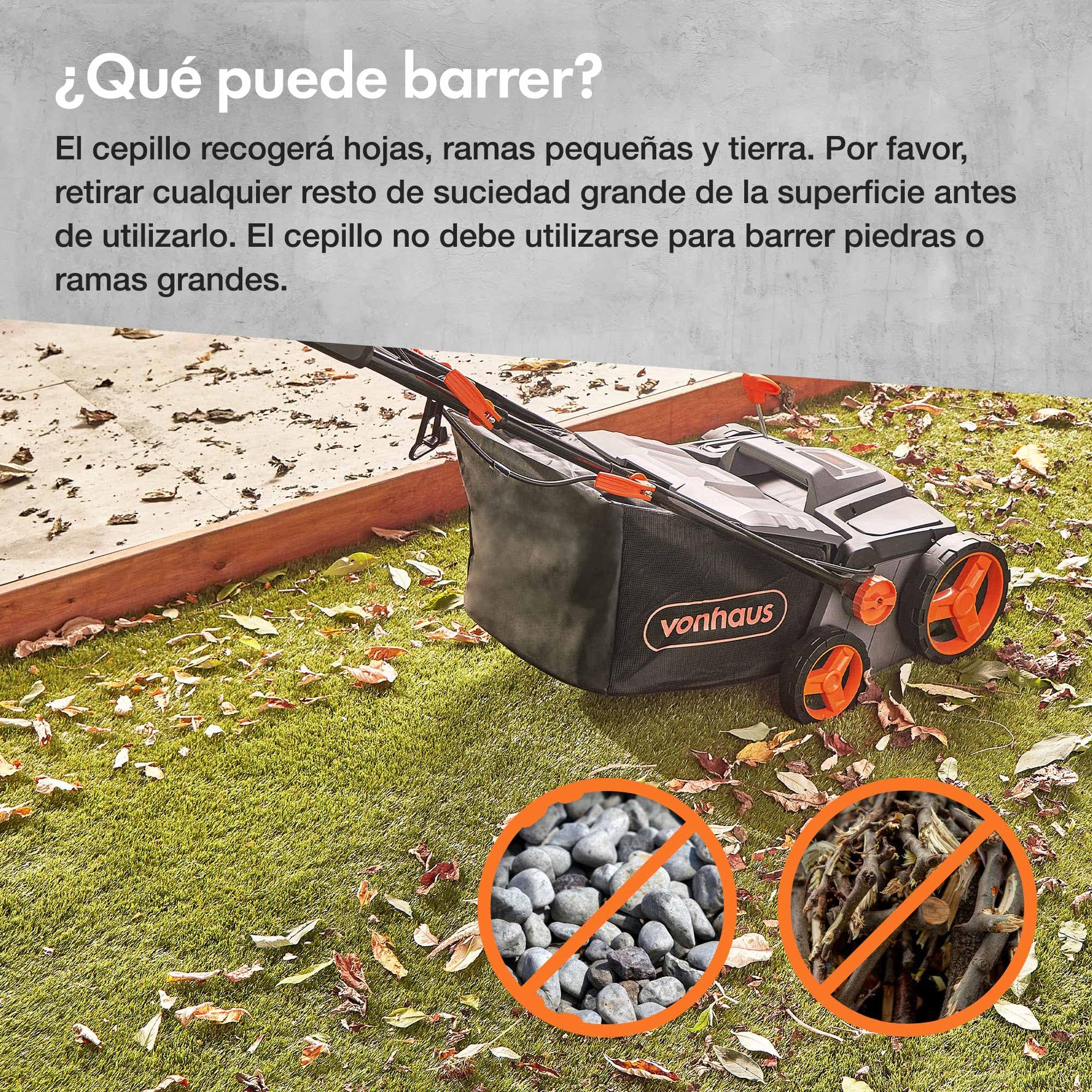 VonHaus Cepillo para Césped Artificial - Peinadora Barredora de Césped Artificial con Bolsa de Recogida, 5 Alturas Ajustables, 330-380 mm de Ancho de Trabajo y Asa Plegable (1800 W)