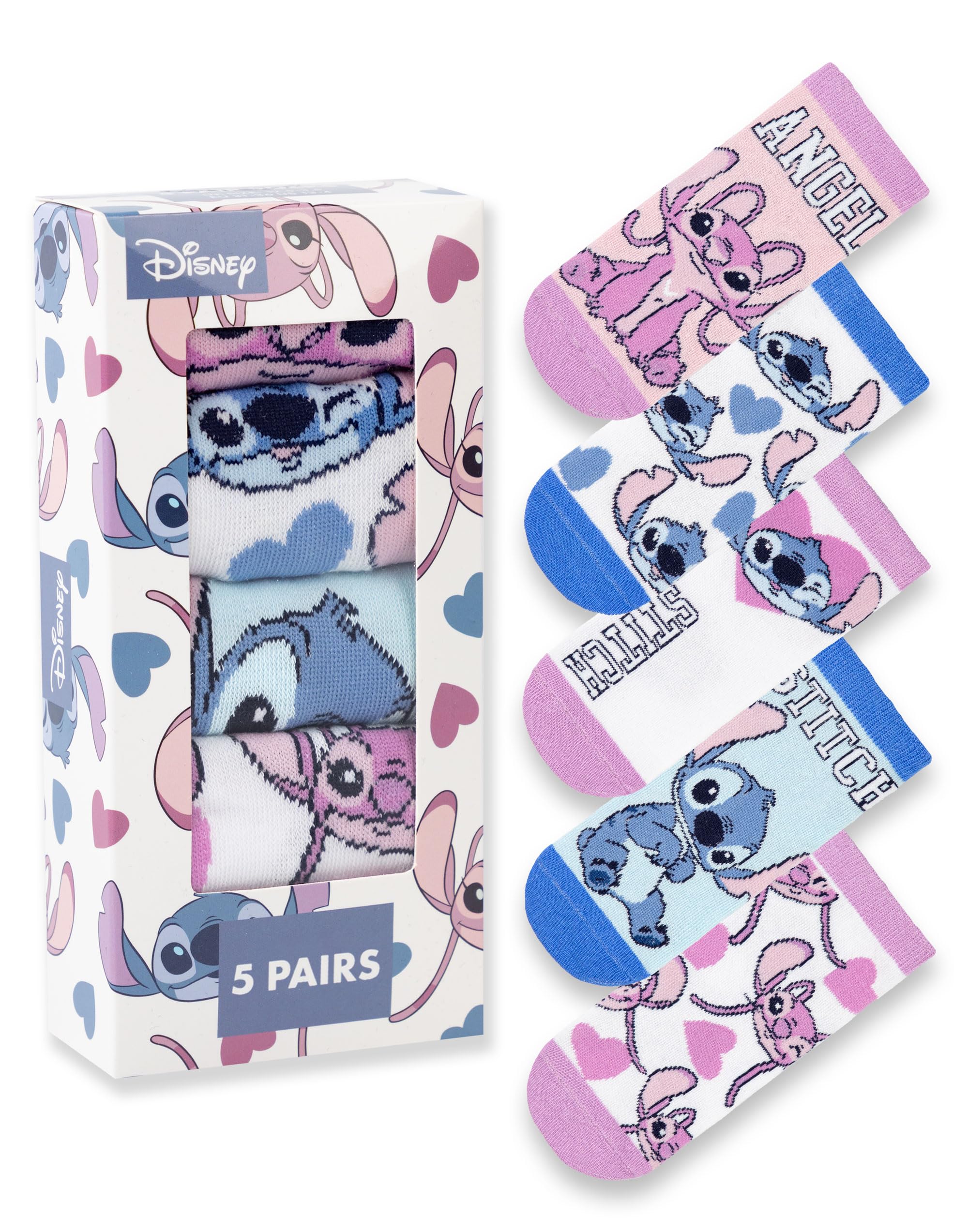 Vanilla Underground Girls Pink/Blue/White Disney Multicoloured Multi Character Calf Socks Set Of 5 - 12.5-3.5 Uk Child