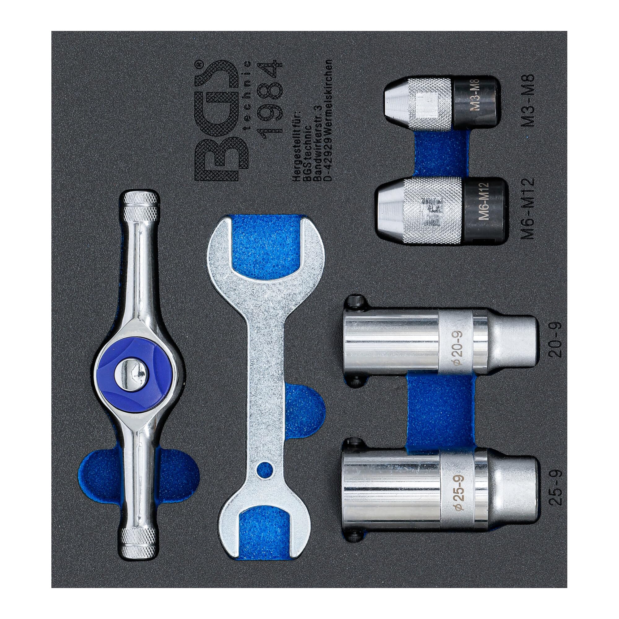 Bgs Technic Werkstattwageneinlage Spannwerkzeug-Satz für Gewindeschneider 6-tlg.
