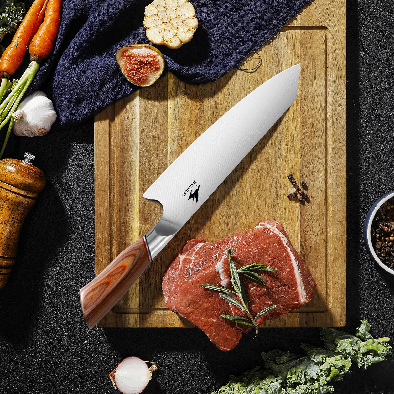 20,2 Cm Kiritsuke Messer Con Hoja De Acero Al Carbono Y Mango Ergonómico De Madera – Cuchillo De Cocina Japonés Profesional Para Cortar, Picar Y Hacer Láminas De Verduras Con Precisión