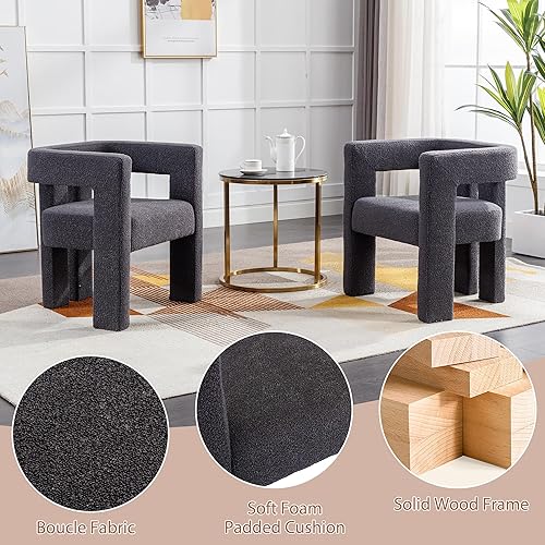Miniatura 4 de Boucle - Juego de 2 sillas decorativas, modernas sillas de comedor de barril, sillón de sherpa, cómoda silla auxiliar tapizada para sala de estar,