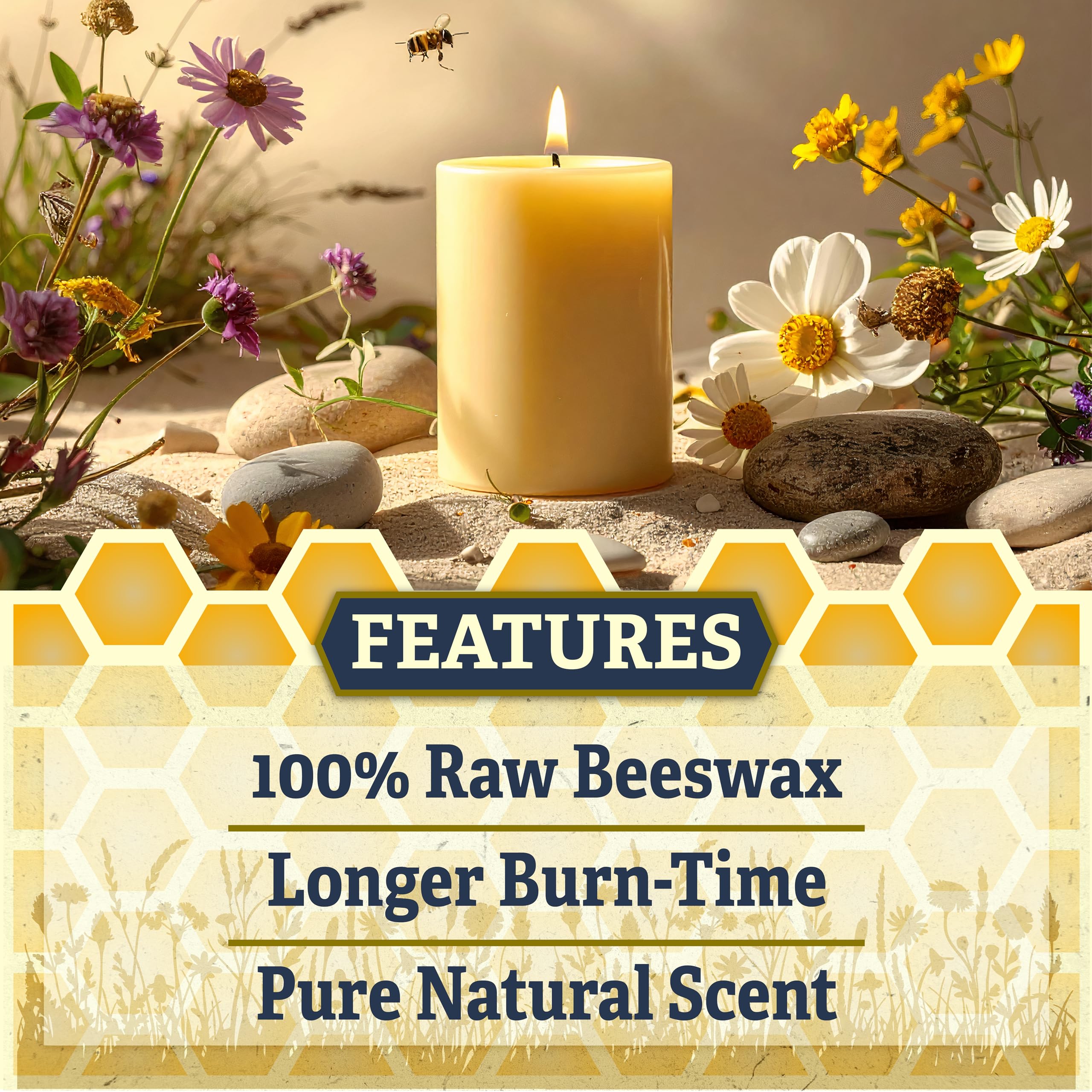 Candela Pilastro In Pura Cera D'Api 100% Naturale - Fatta A Mano In Galles, 150 Ore Di Combustione, Per Atmosfera E Relax - 5