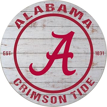 KH Sports Fan Alabama Crimson Tide Weathered Circle Sign, 20x20 Inches, Crimson Tide Decor for Dorm Room, Bedroom, Fan Cave, Living Room; Display Your Team Spirit with This Unique Alabama Crimson Tide Wall Art