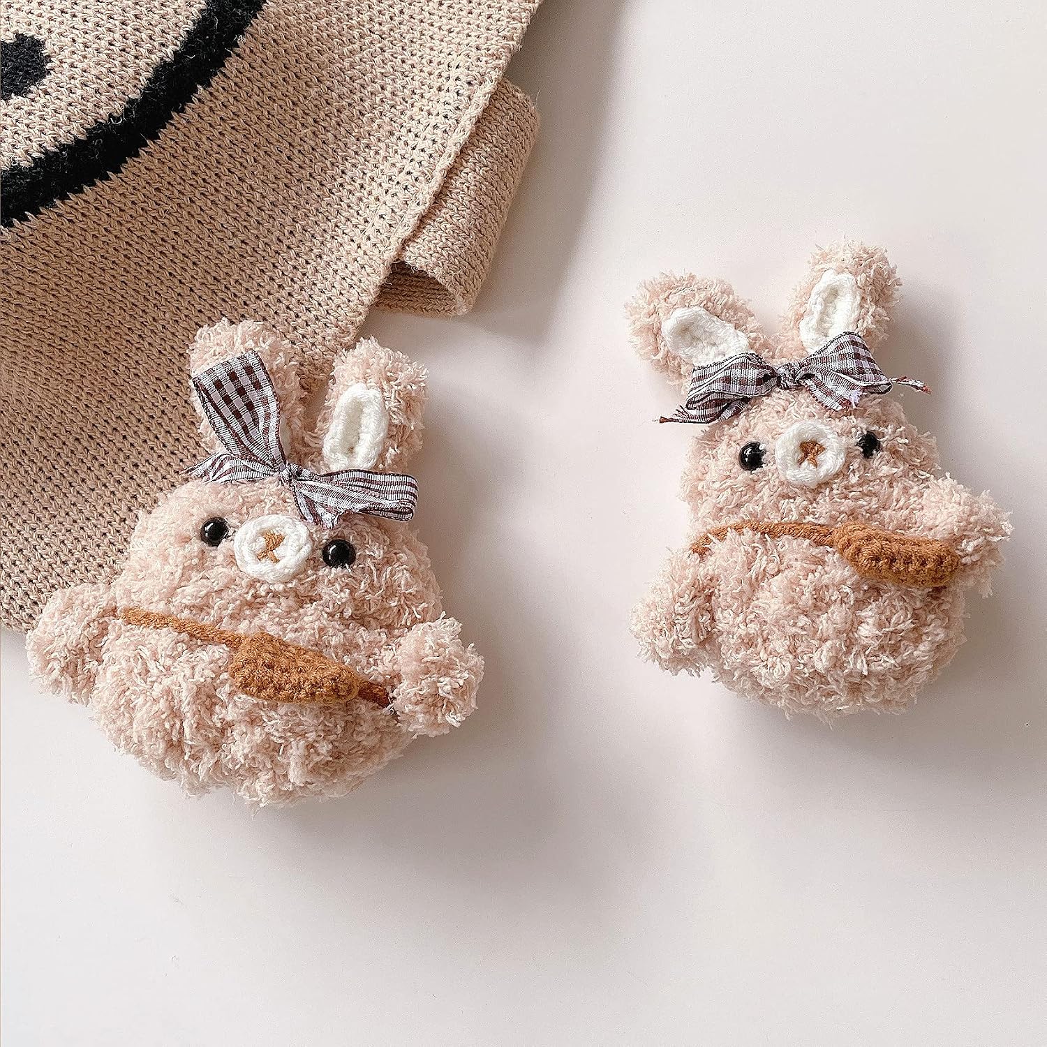 Yatchen Plush Case for AirPods 1&2, Cute Fluffy 3D Cartoon Bunny Design Furry + Soft TPU Cover Warm Carrying Charging Box with Keychain Accessories Anti-Fall Protective Case for AirPods 1&2 image 5