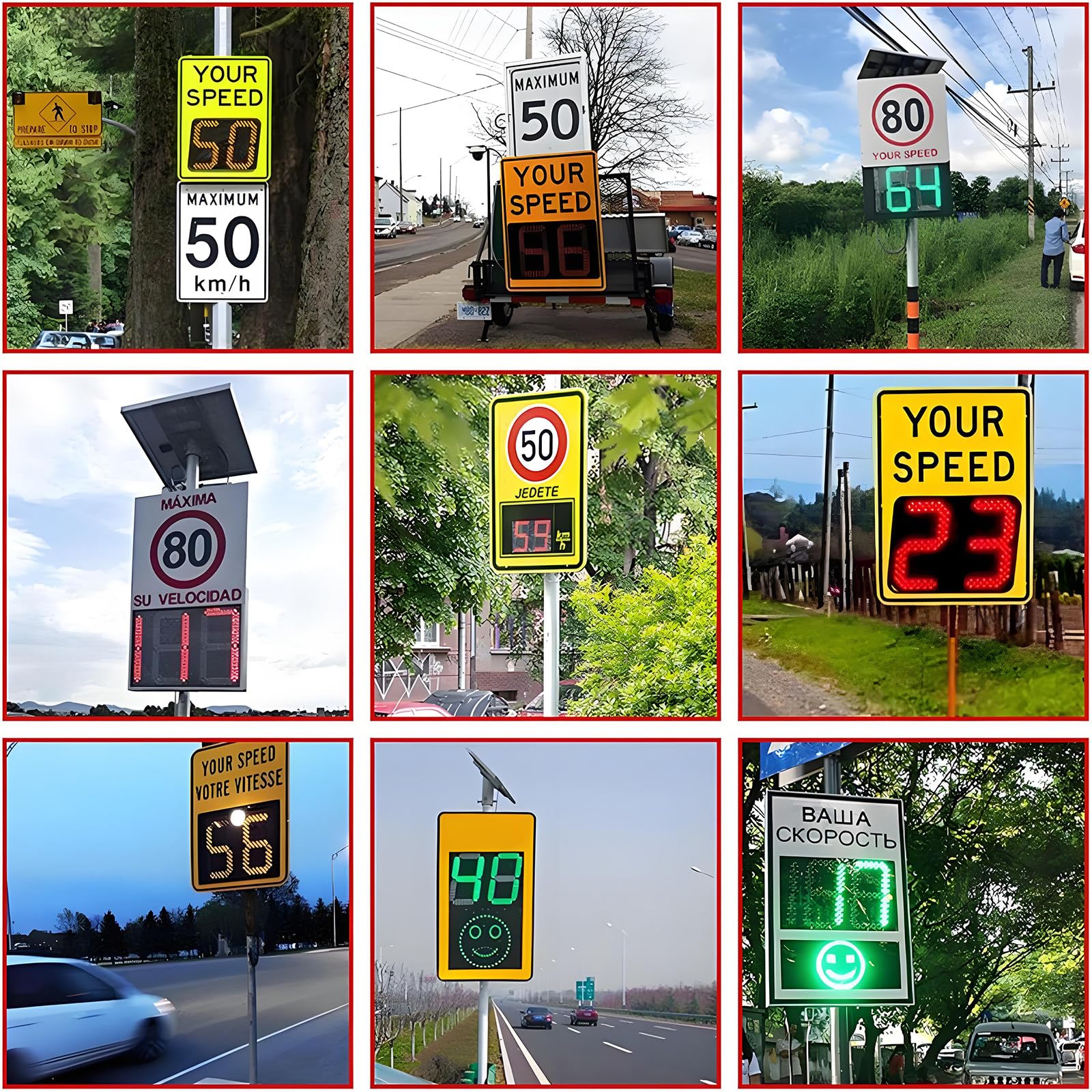 Señal de velocidad de radar, LED solar, señal de límite de velocidad variable, 24 x 35 pulgadas y 20 x 27 pulgadas, señalización de seguridad vial con accesorios y pantalla de 3 dígitos para control
