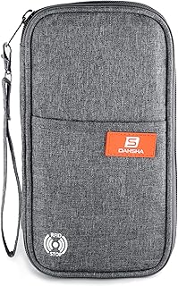 DAHSHA RFID Travel Family Passport Holder Wallet Organizer for Credit Debit Card Boarding Pass with Removable Hand Strap f...