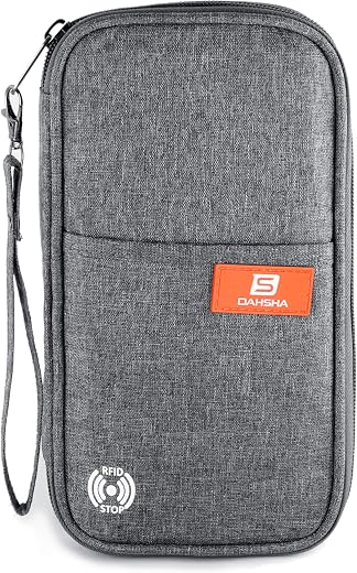 DAHSHA RFID Travel Family Passport Holder Wallet Organizer for Credit Debit Card Boarding Pass with Removable Hand Strap f...
