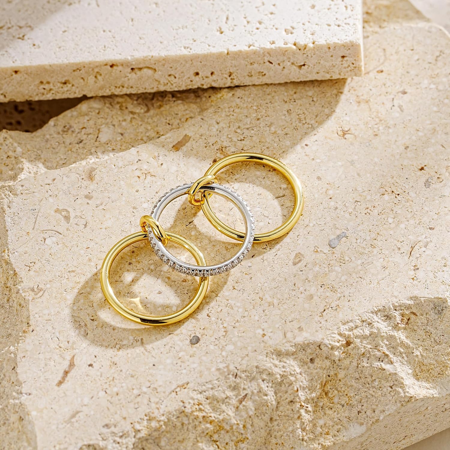 JINEAR Gold Stackable Rings for Women Non Tarnish 14K Gold Plated Interlocked Ring Gold Silver Mixed Metal Statement Rings Dainty Cubic Zirconia Band Thumb Ring Jewelry Gift for Women - Image 8