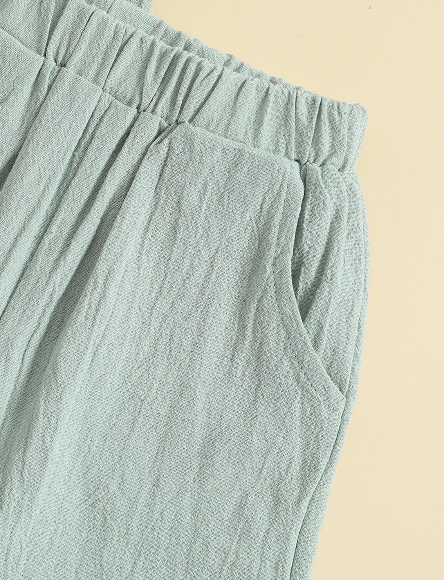 AIEOE 2 Pz Completino Bambino Set con Maniche Corte e Pantaloncini Elastici in Vita in Cotone e Lino Per 6 Mesi - 4 Anni