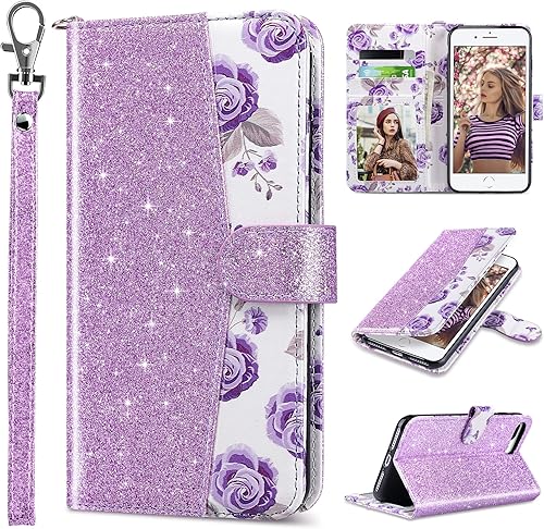 ULAK Funda tipo cartera para iPhone 7 Plus8 Plus, piel sintética de alta calidad con tarjetero para mujer, función atril, funda protectora para